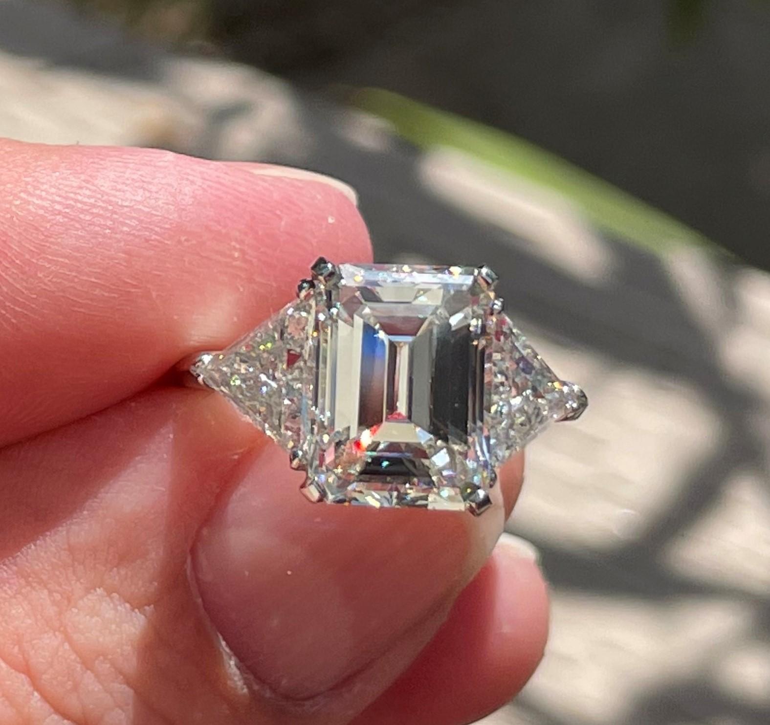 GIA Certified 4.75 Carat J VS1 Emerald-Cut Diamond Ring in Platinum In Excellent Condition In Dallas, TX