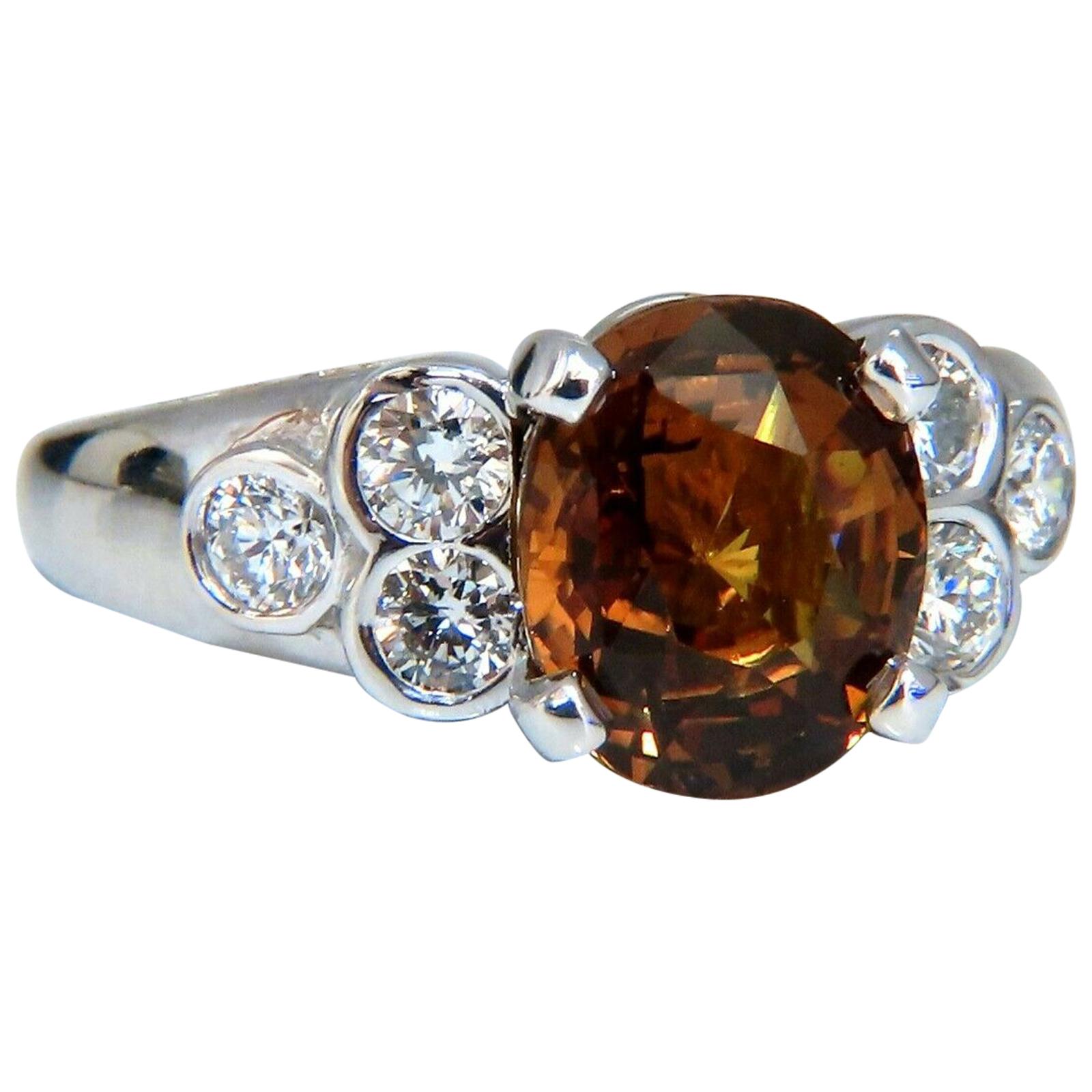 GIA Certificado 4,75 Quilates Natural Sin Calor Anillo de Diamantes Zafiro Marrón Naranja 14kt