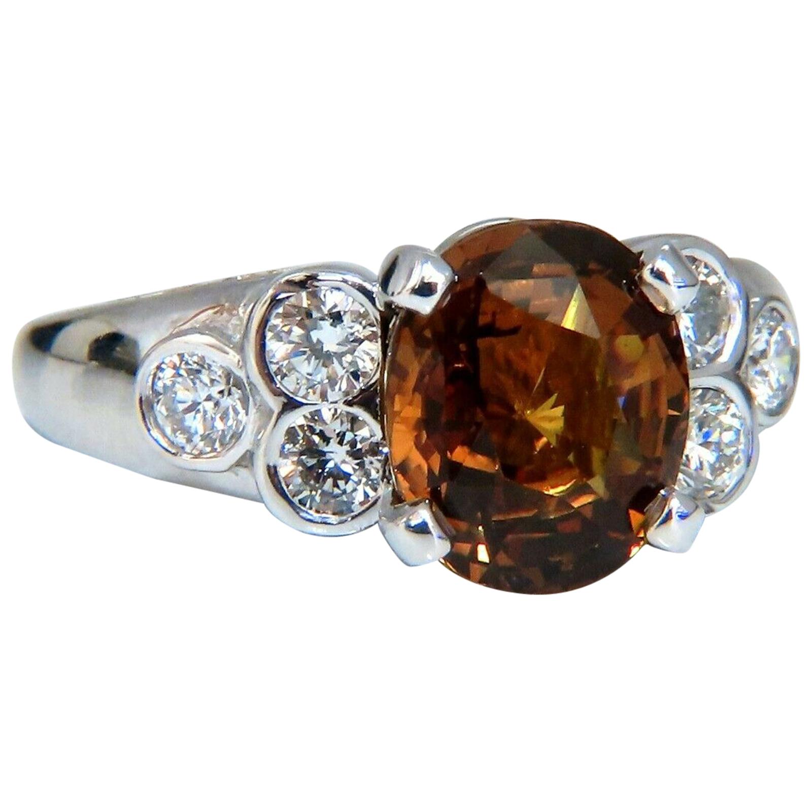 GIA Certified 4.75 Carat Natural No Heat Orange Brown Sapphire Diamond Ring 14kt