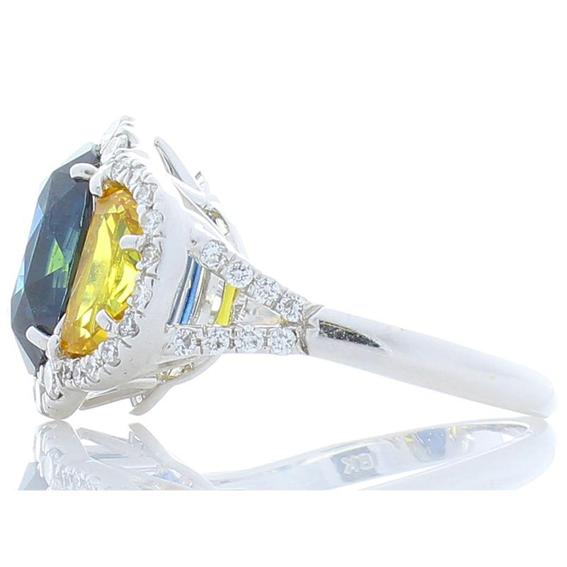 Oval Cut GIA Certified 4.75 Carat Oval Blue Sapphire, Yellow Sapphire & Diamond Gold Ring 