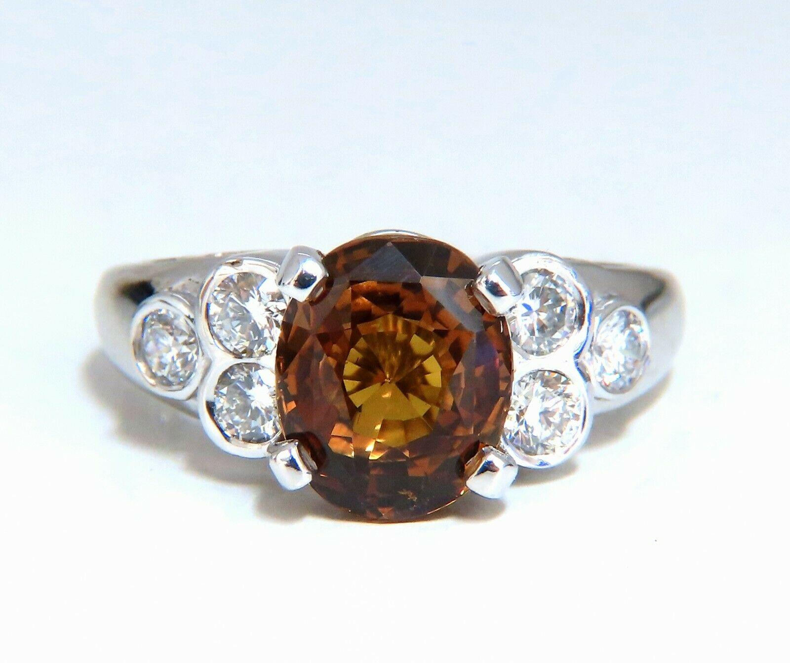 GIA-zertifizierter 4,75 Karat natürlicher unbehandelter orange-brauner Saphir-Diamantring 14kt im Zustand „Neu“ im Angebot in New York, NY