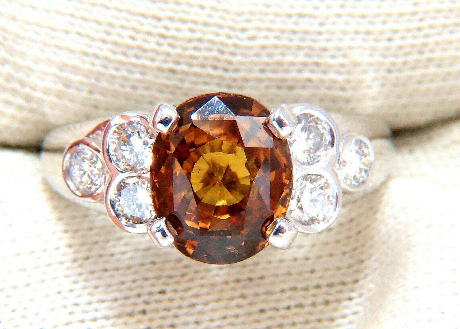 GIA-zertifizierter 4,75 Karat natürlicher unbehandelter orange-brauner Saphir-Diamantring 14kt im Angebot 1