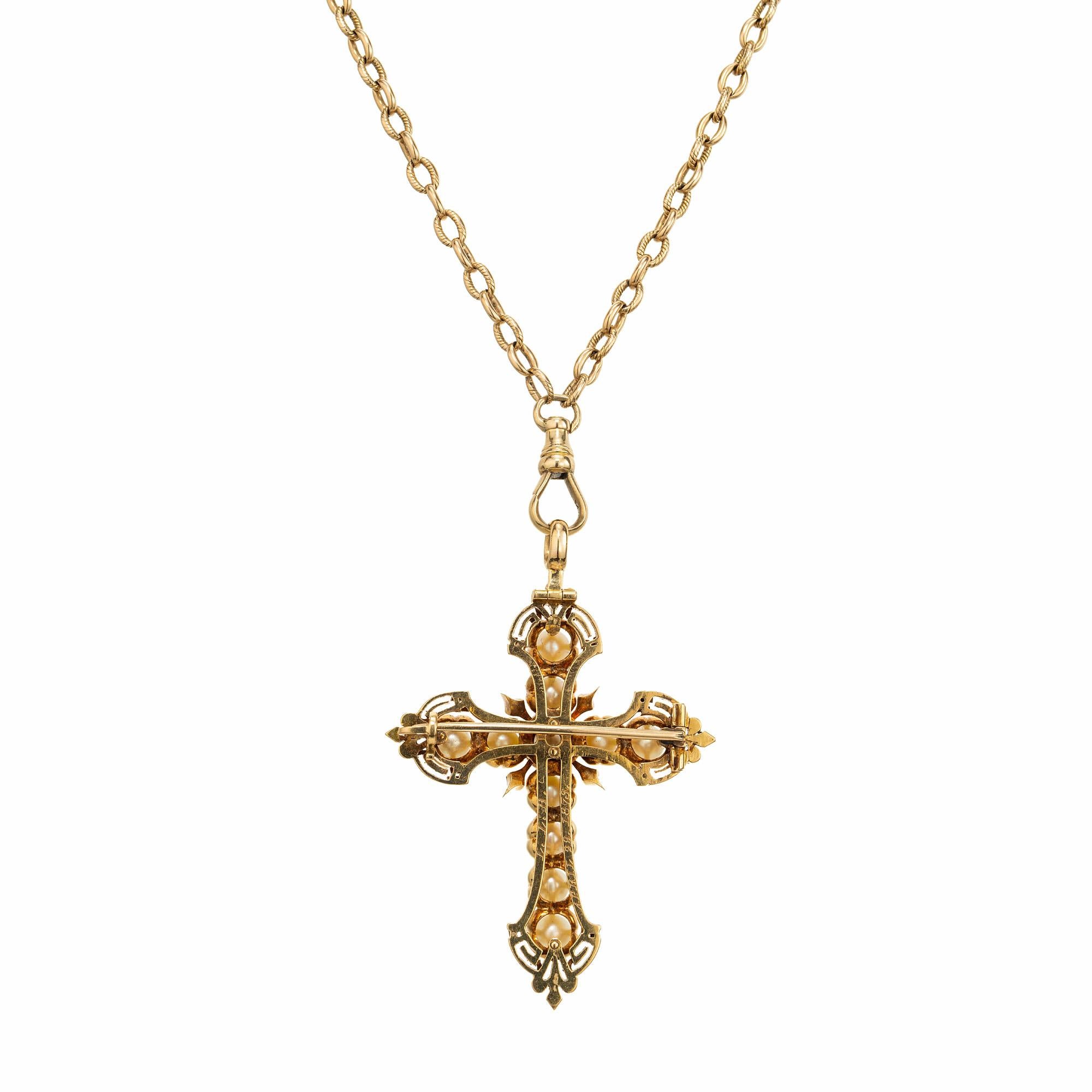 Taglio rotondo Collana con ciondolo a croce con smalto in oro giallo e perla da 4,76 carati certificata GIA in vendita