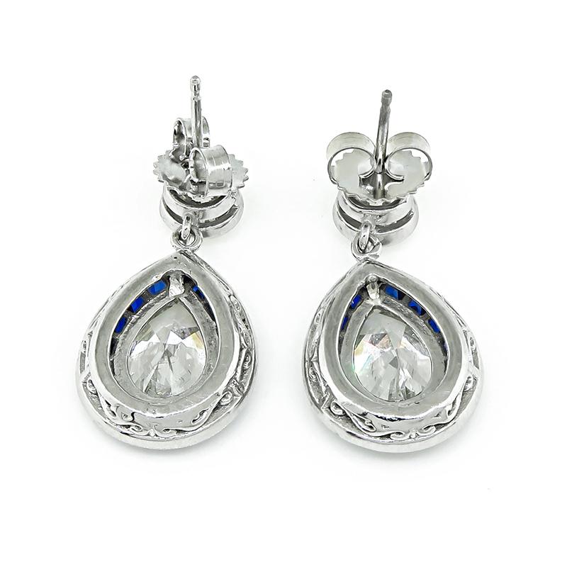 Art Deco GIA Certified 4.76cttw Diamond Sapphire Dangling Earrings For Sale