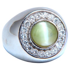 GIA Certified 4.78ct Natural Chrysoberyl Cats Eye Mens Diamond Signet Ring 14kt