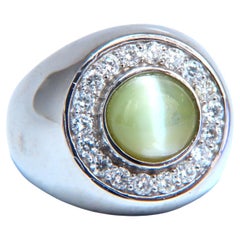 GIA Certified 4.78ct Natural Chrysoberyl Cats Eye Mens Diamond Signet Ring 14kt*