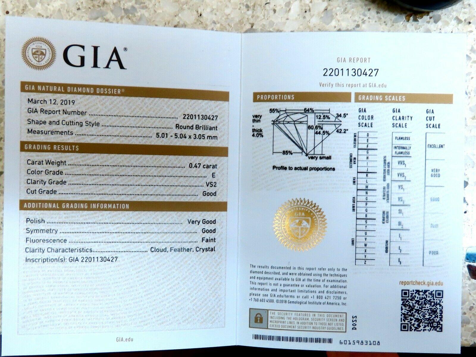 Taille ronde Bague et alliance en or 18 carats avec diamants ronds naturels de 0,47 carat certifiés GIA, E.vs2 en vente