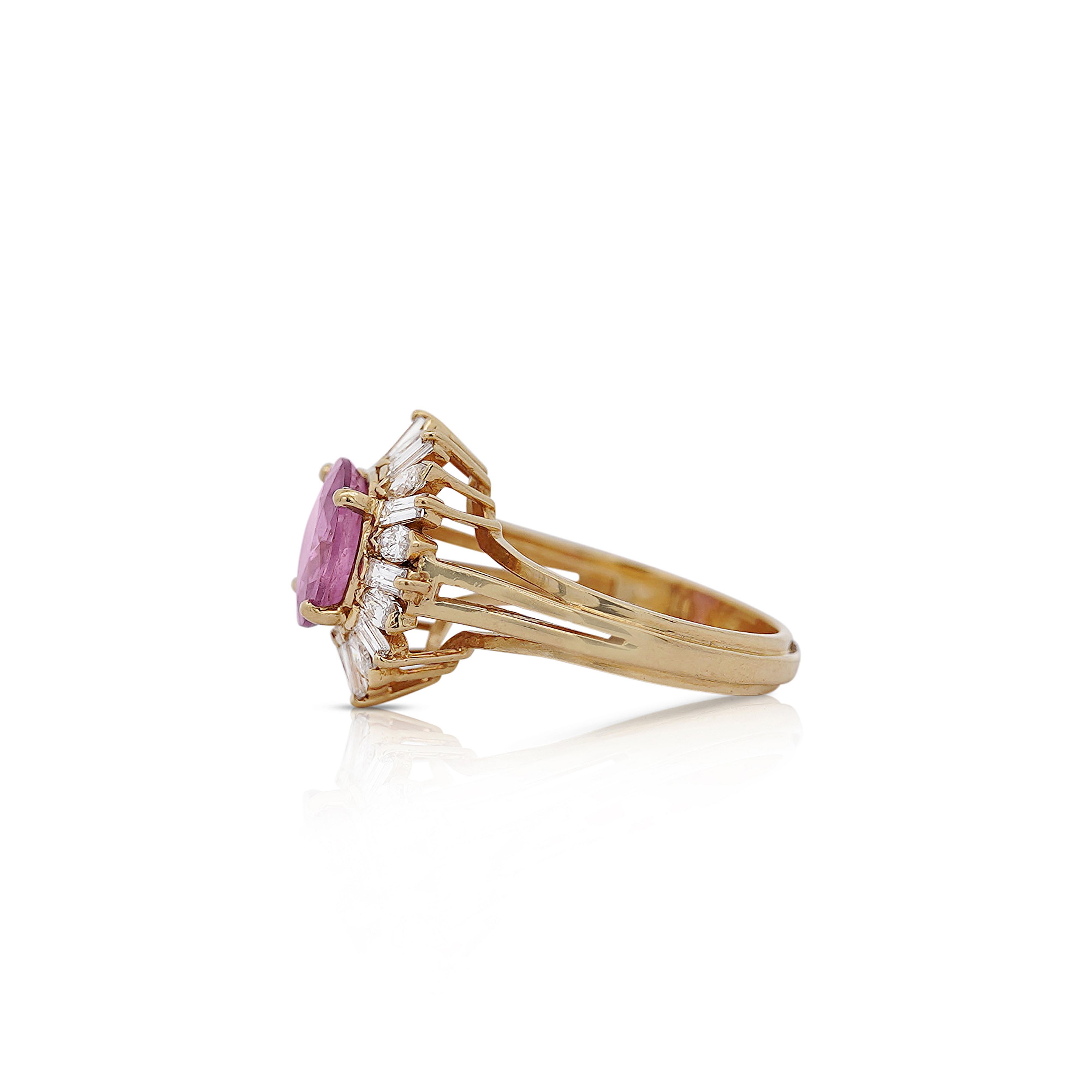Oval Cut GIA Certified 4.8 Carat Oval Pink Sapphire & Diamond 18K Gold Starburst Ring For Sale