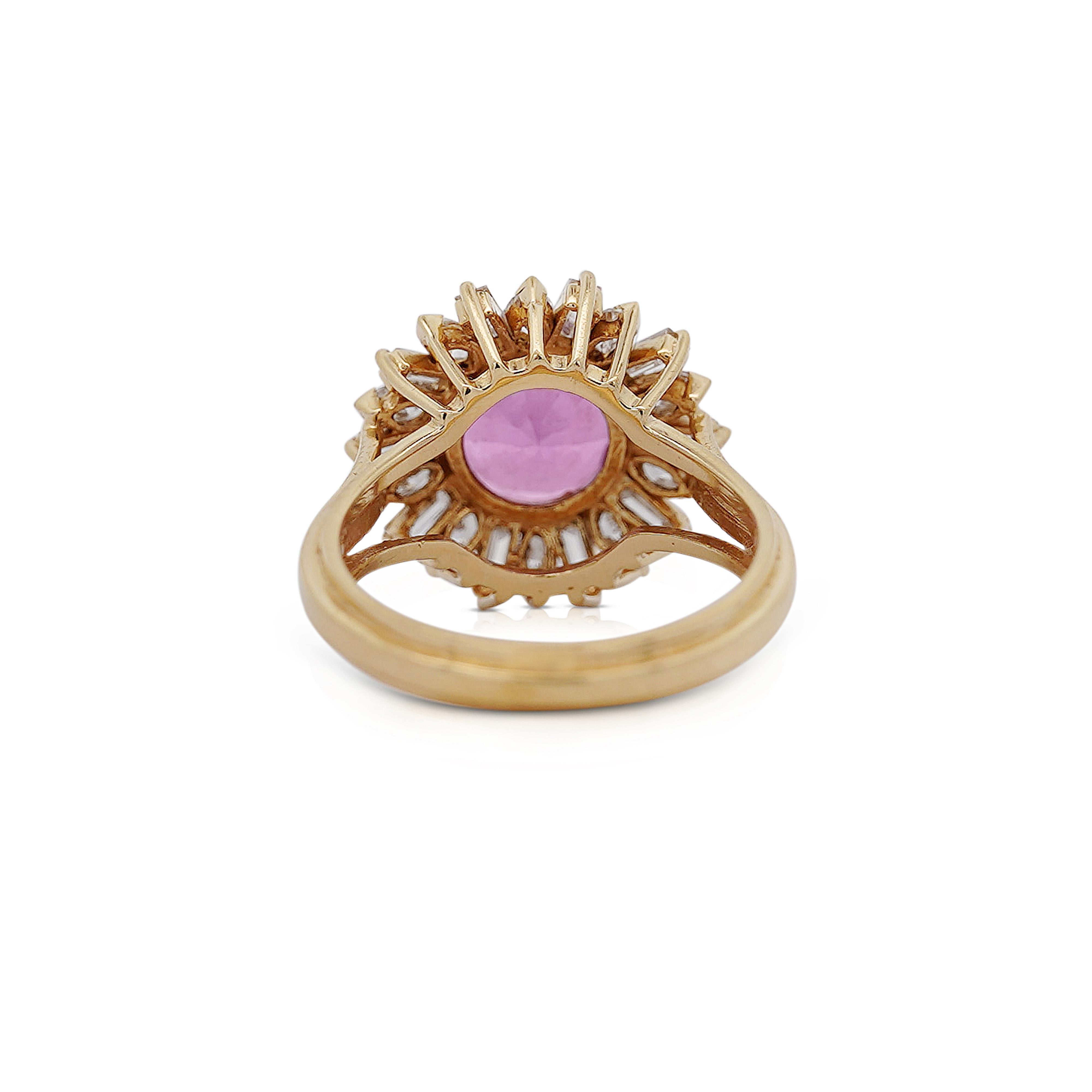 Women's GIA Certified 4.8 Carat Oval Pink Sapphire & Diamond 18K Gold Starburst Ring For Sale