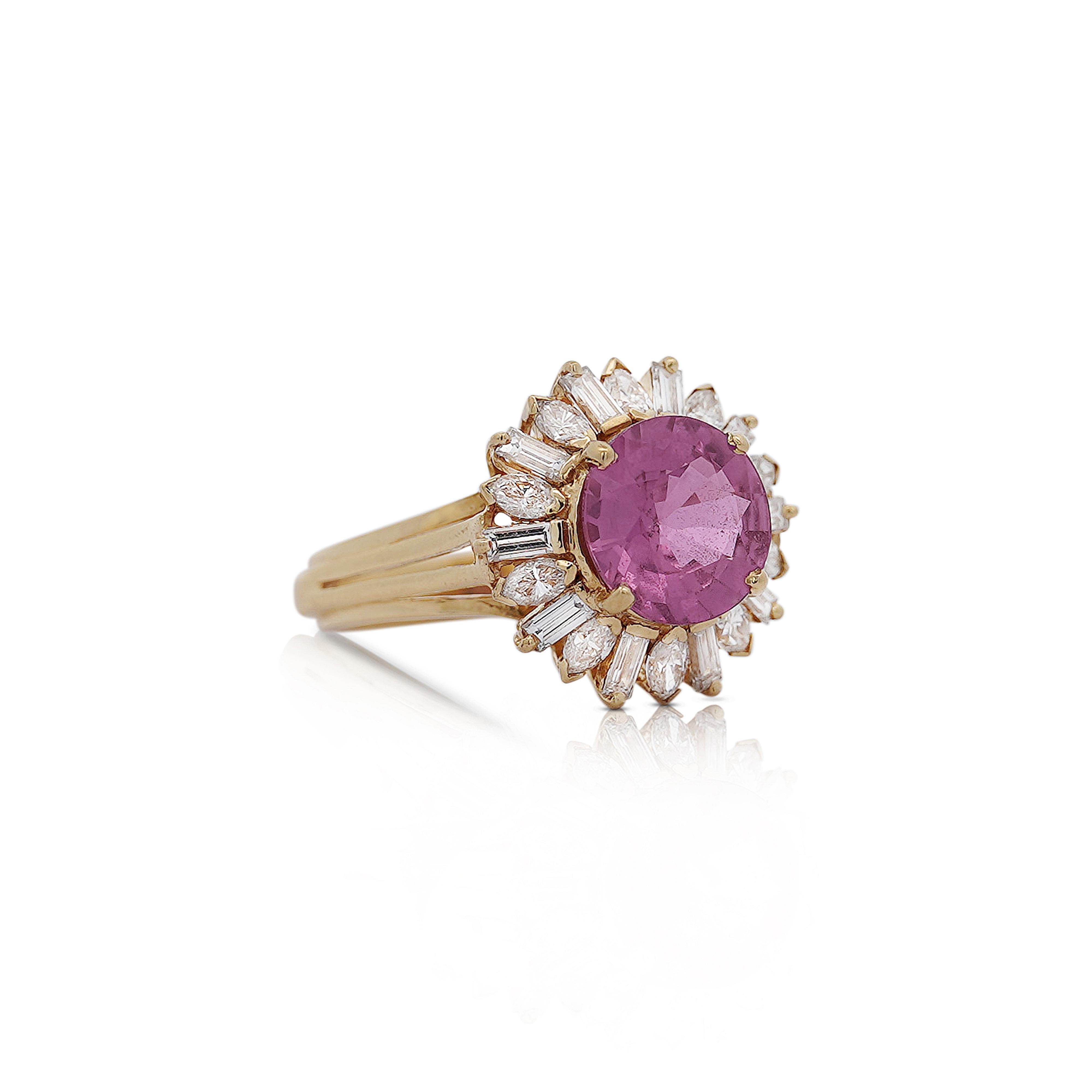 GIA Certified 4.8 Carat Oval Pink Sapphire & Diamond 18K Gold Starburst Ring For Sale 2