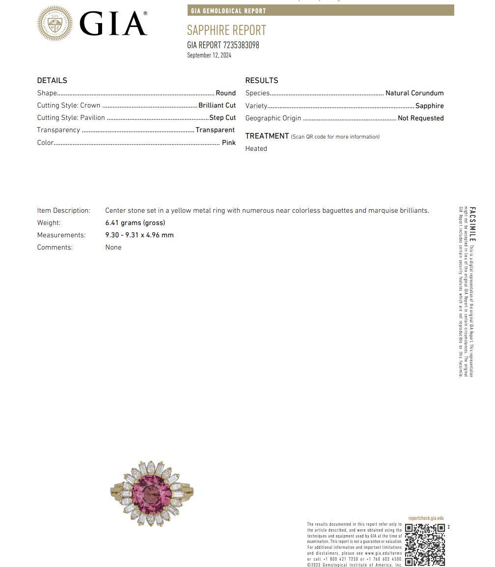 GIA Certified 4.8 Carat Oval Pink Sapphire & Diamond 18K Gold Starburst Ring For Sale 3