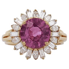 GIA Certified 4.8 Carat Oval Pink Sapphire & Diamond 18K Gold Starburst Ring