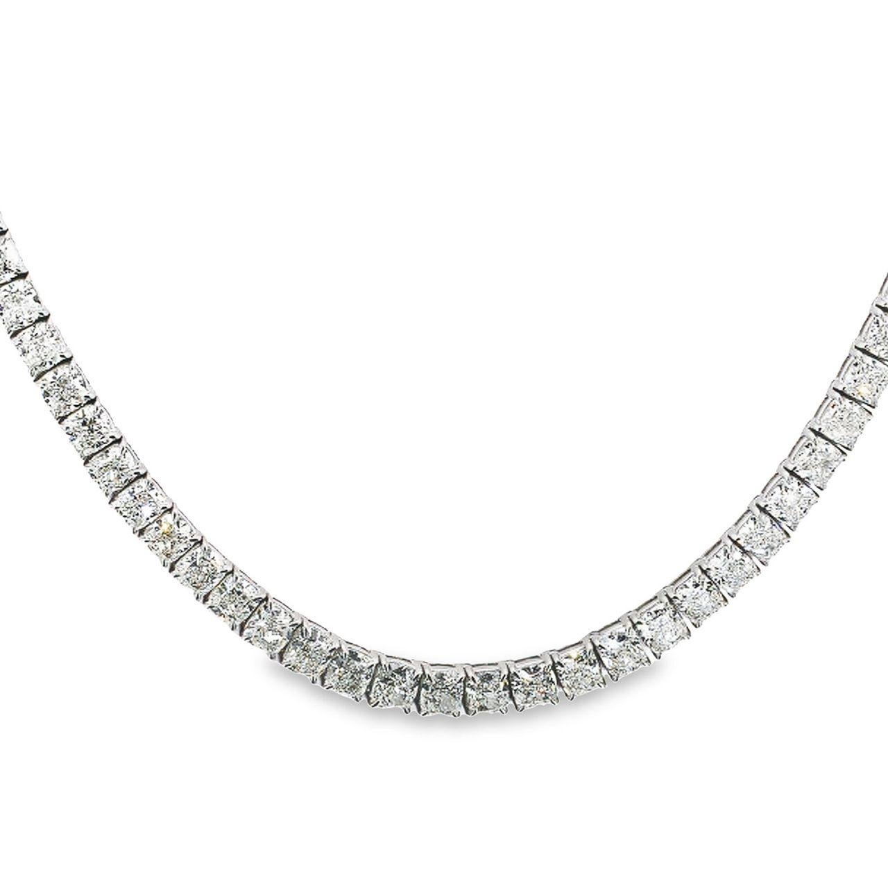 Round Cut GIA Certified 48 Carat Riviera Diamond Platinum Necklace For Sale
