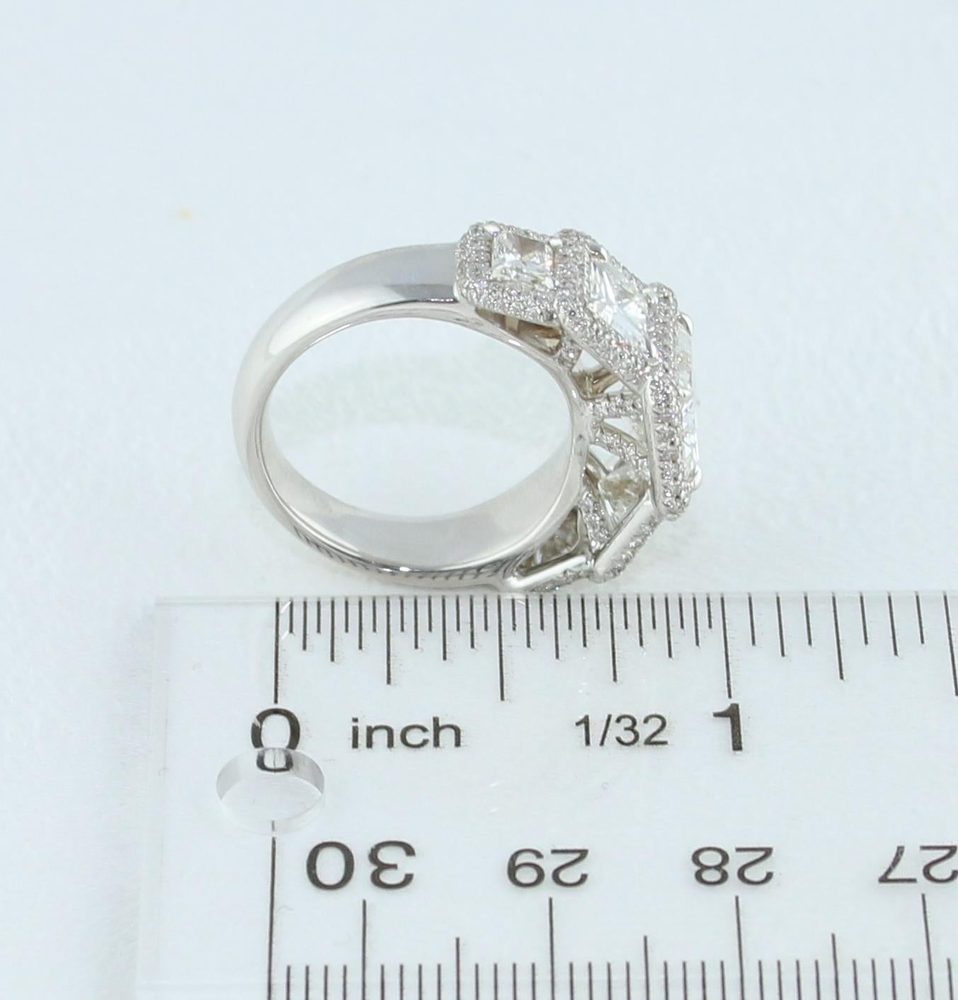 Women's GIA Certified 4.81 Carat Five-Stone Radian Cut Diamond Gold Ring For Sale