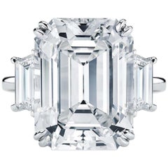 GIA Certified 4 Carat Three-Stone Emerald Cut Trapezoid Ring