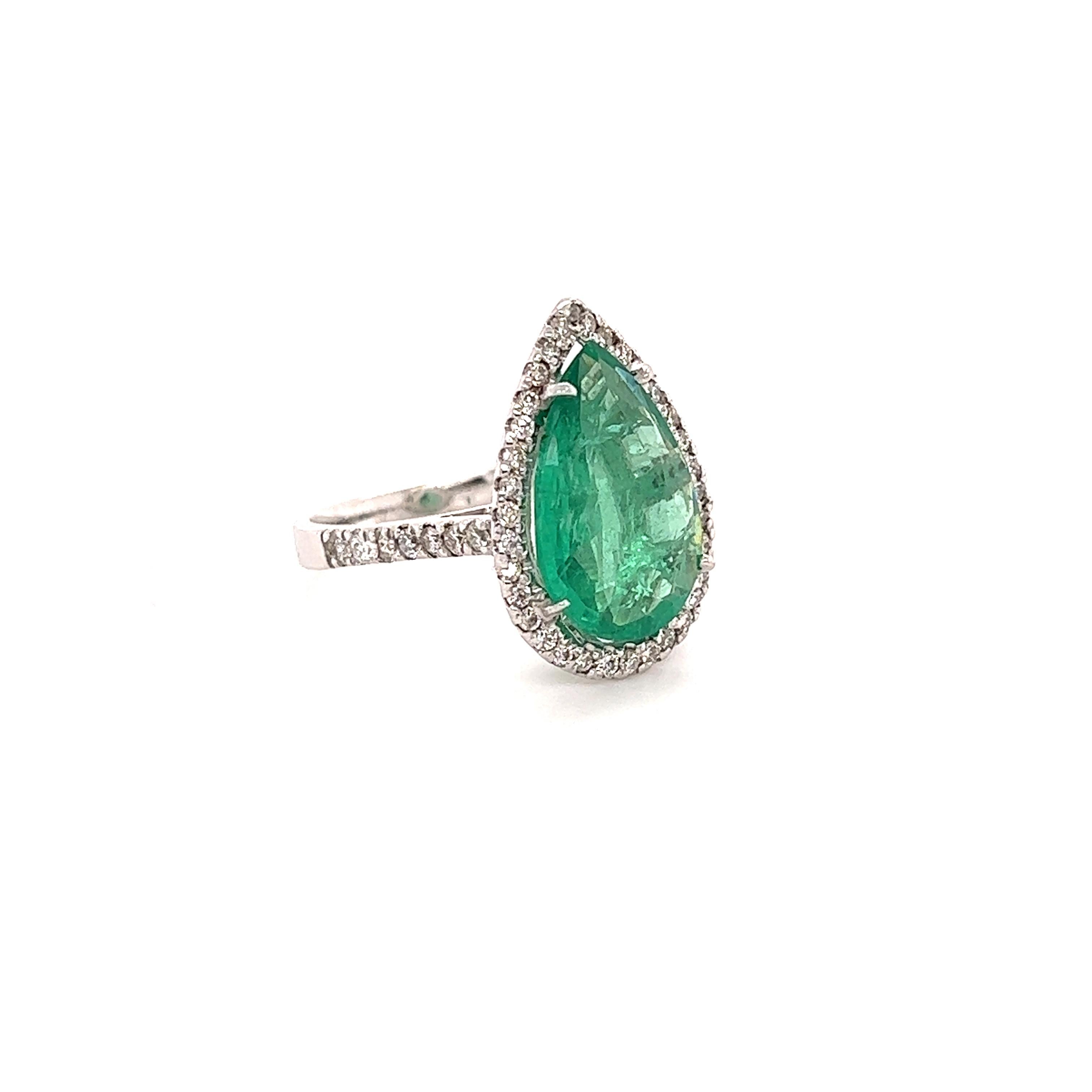 Contemporary GIA Certified 4.83 Carat Emerald Diamond White Gold Cocktail Ring  For Sale