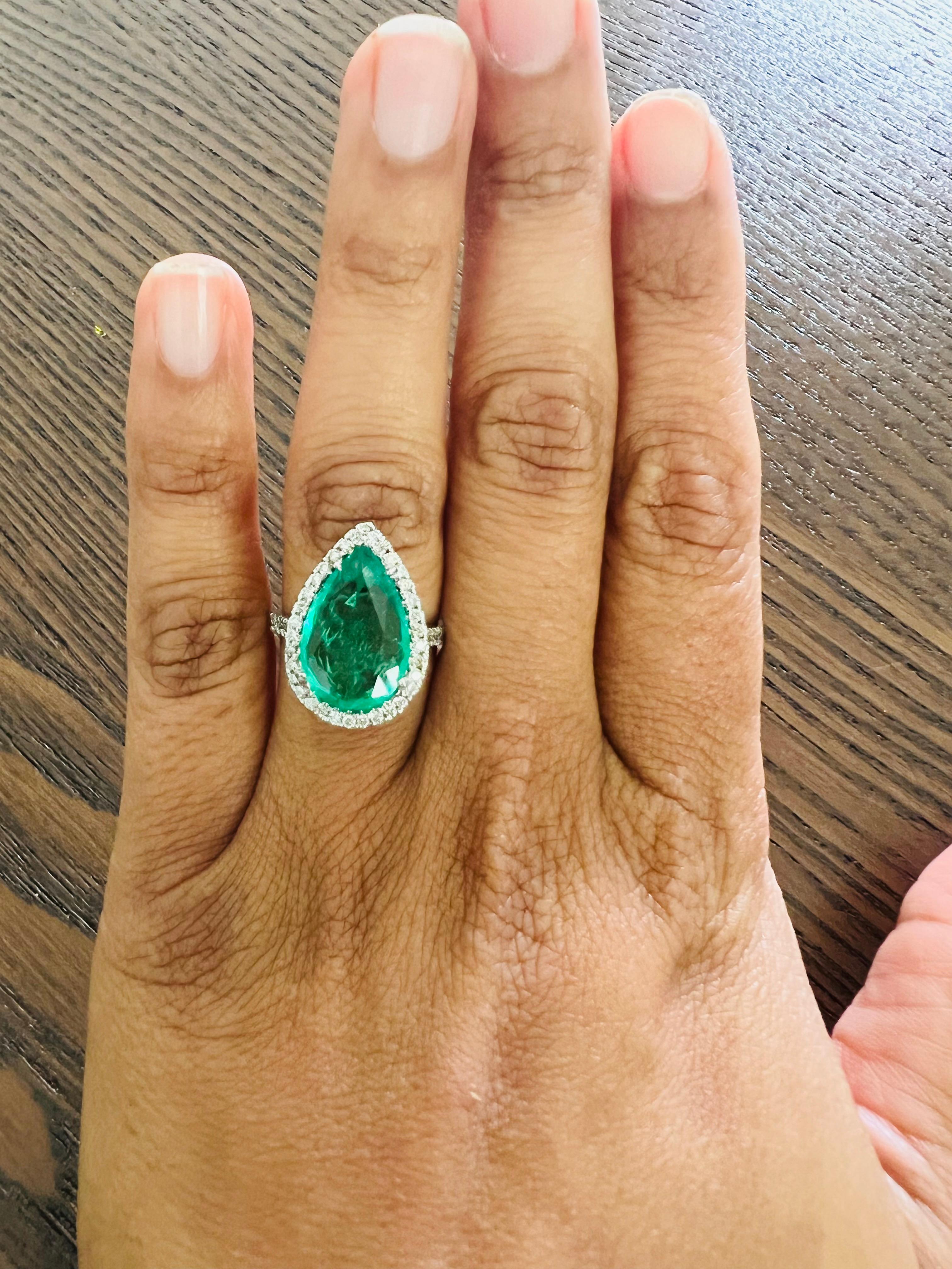 Pear Cut GIA Certified 4.83 Carat Emerald Diamond White Gold Cocktail Ring  For Sale