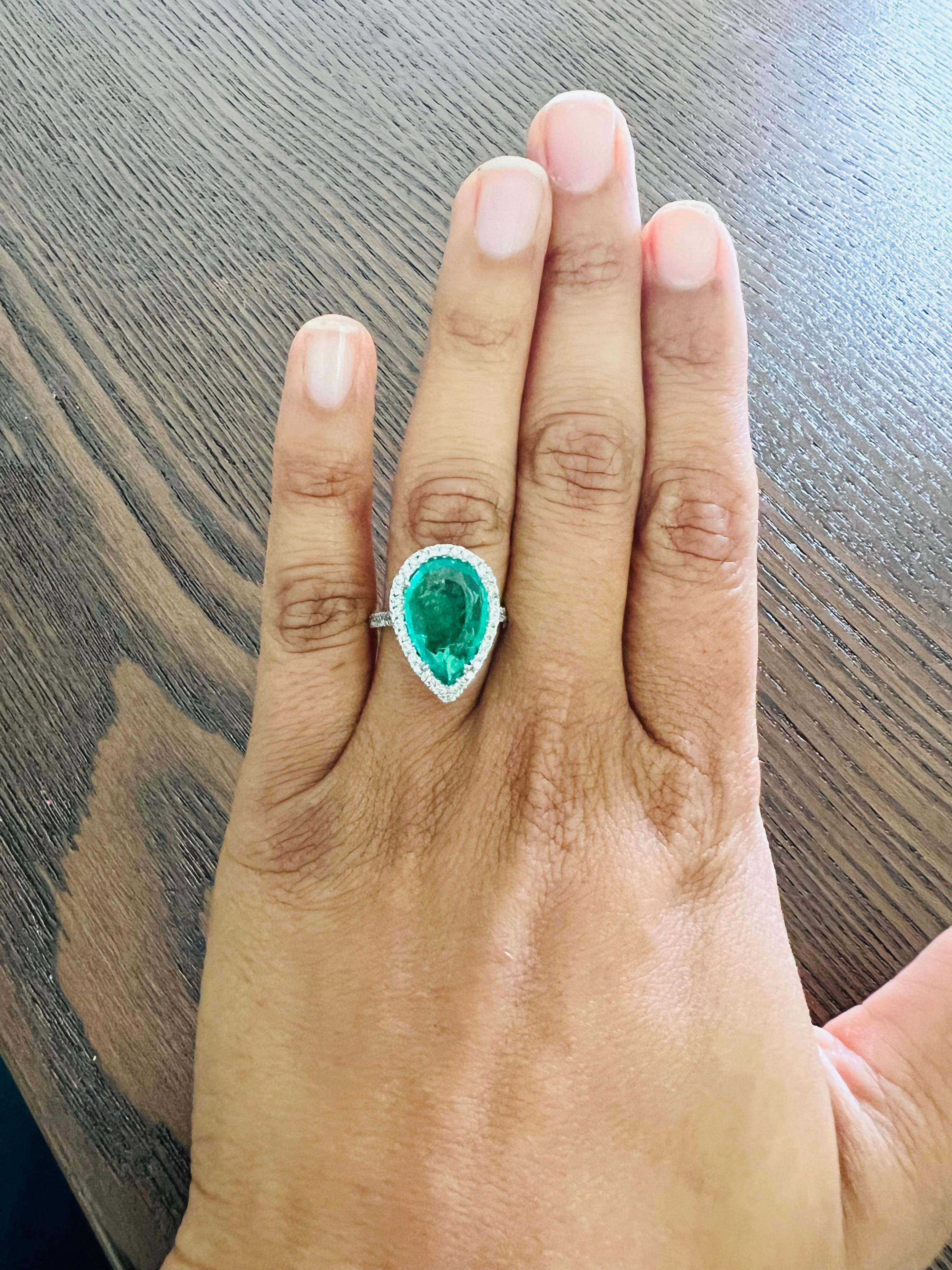 GIA Certified 4.83 Carat Emerald Diamond White Gold Cocktail Ring  In New Condition For Sale In Los Angeles, CA