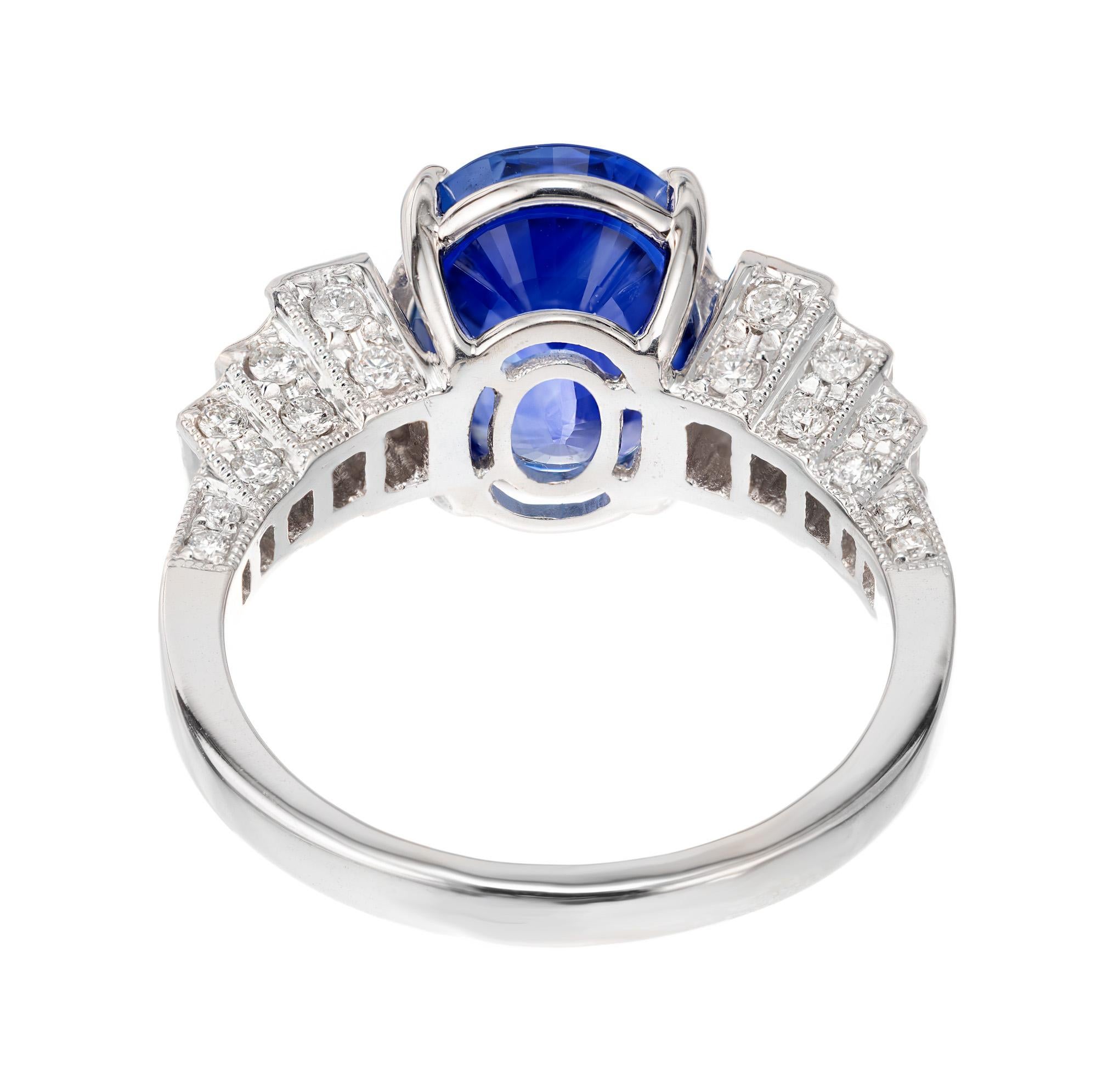 GIA Certified 4.83 Carat Sapphire Diamond White Gold Engagement Ring In New Condition For Sale In Stamford, CT