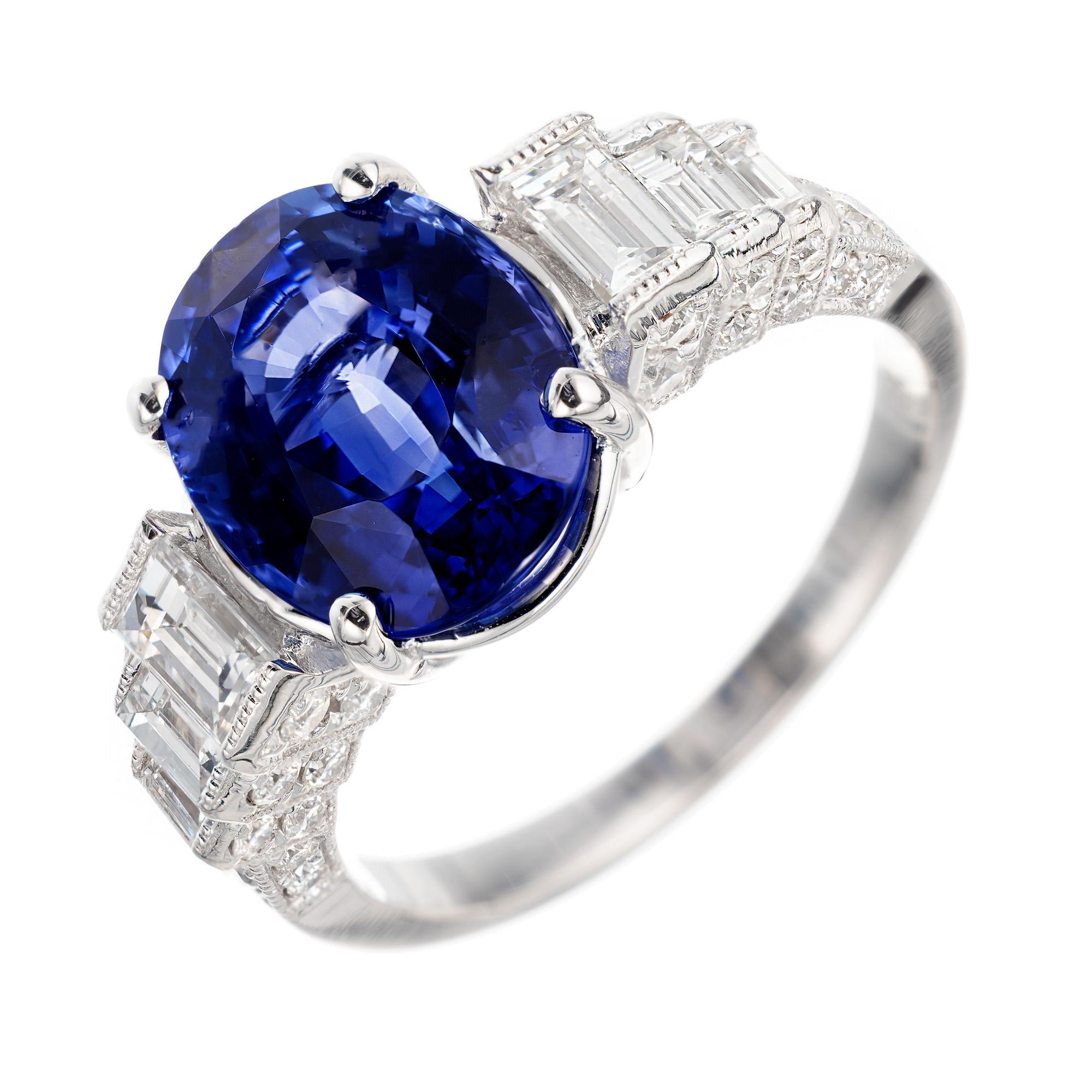 GIA Certified 4.83 Carat Sapphire Diamond White Gold Engagement Ring