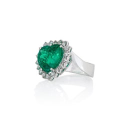 GIA Certified 4.85 Carat  Minor Oil Emerald Diamond Ring