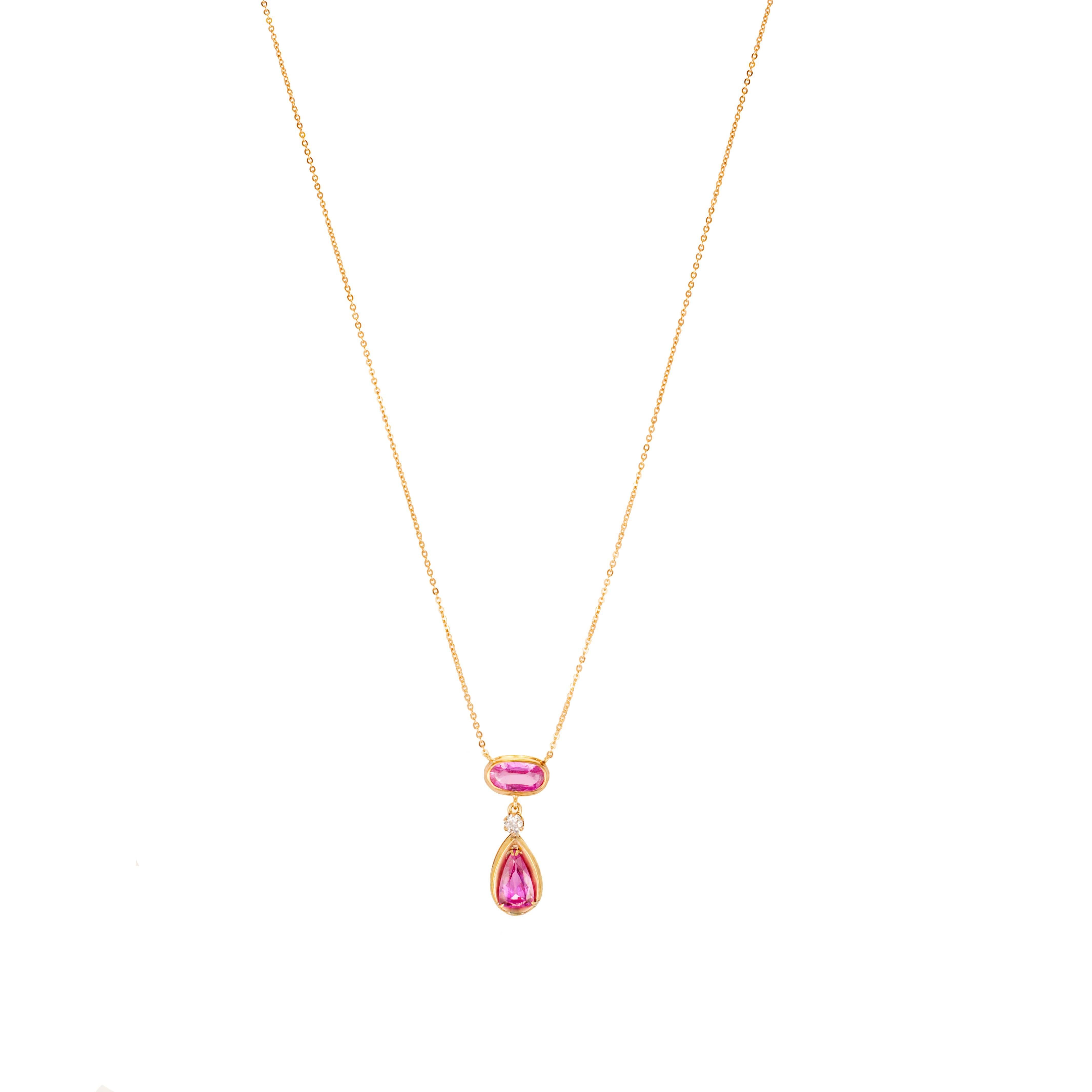 GIA Certified 4.85 Carat Pear Pink Sapphire Diamond Rose Gold Pendant Necklace In Good Condition For Sale In Stamford, CT