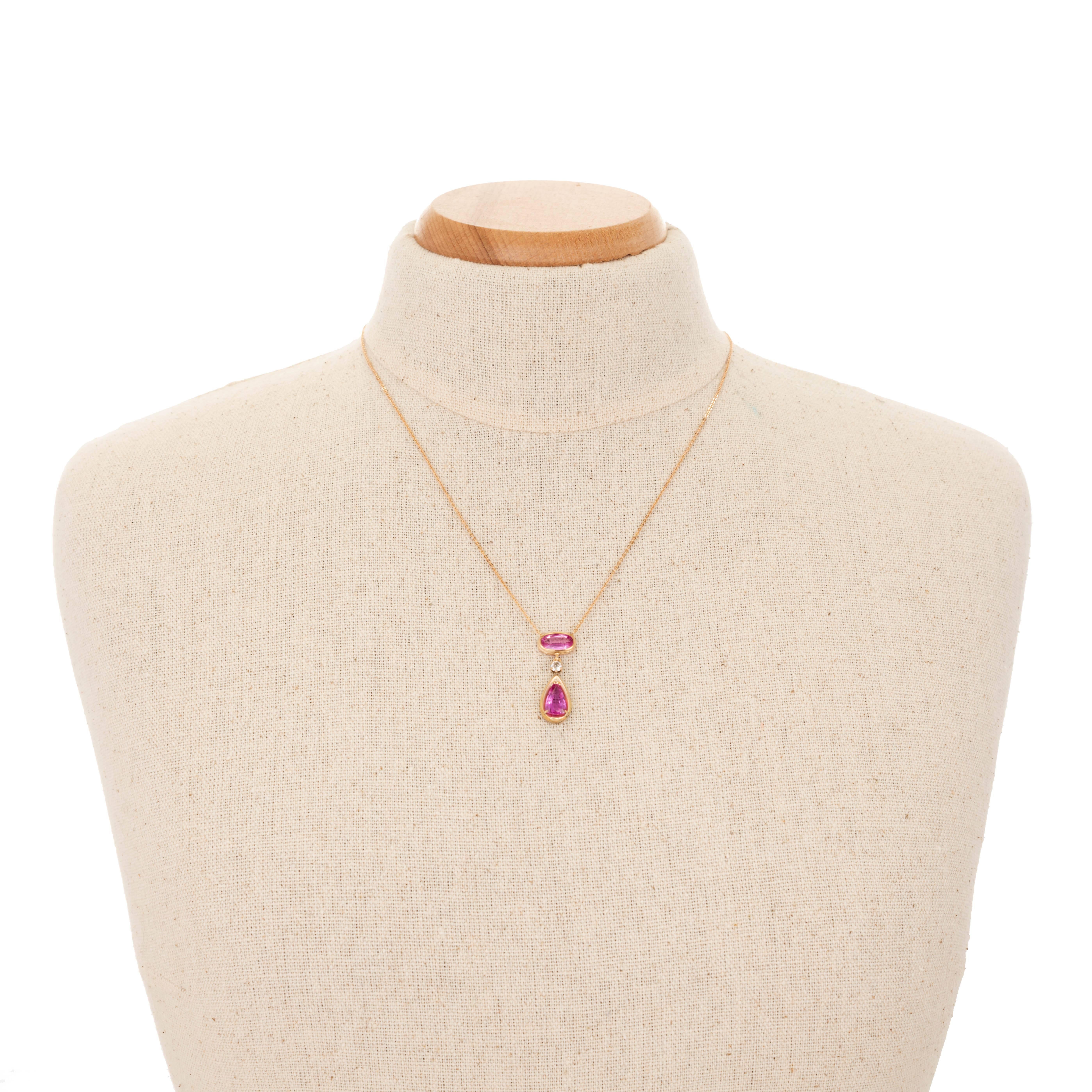 Women's GIA Certified 4.85 Carat Pear Pink Sapphire Diamond Rose Gold Pendant Necklace For Sale