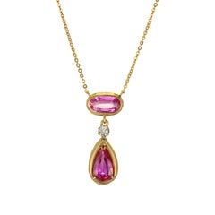 Antique GIA Certified 4.85 Carat Pear Pink Sapphire Diamond Rose Gold Pendant Necklace