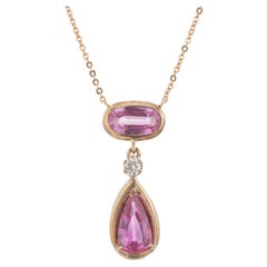 GIA Certified 4.85 Carat Pear Pink Sapphire Diamond Rose Gold Pendant Necklace