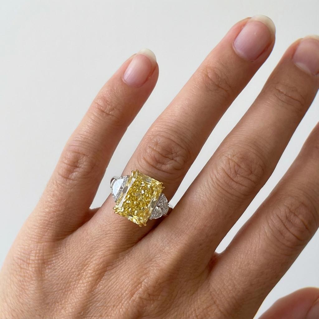 Contemporain Bague en diamant jaune intense de 4,86 carats certifiée par le GIA en vente
