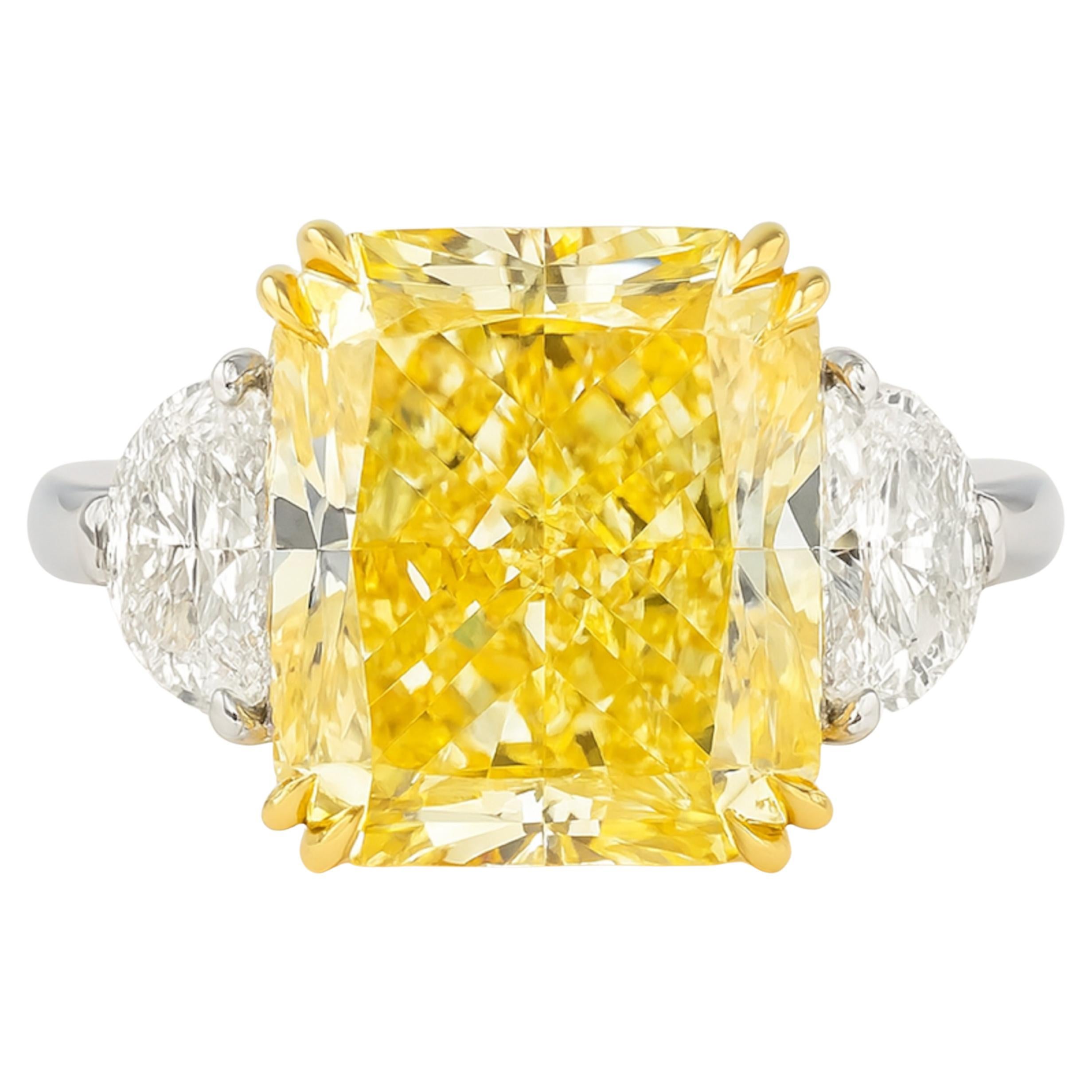 GIA Certified 4.86-carat Fancy Intense Yellow Diamond Ring