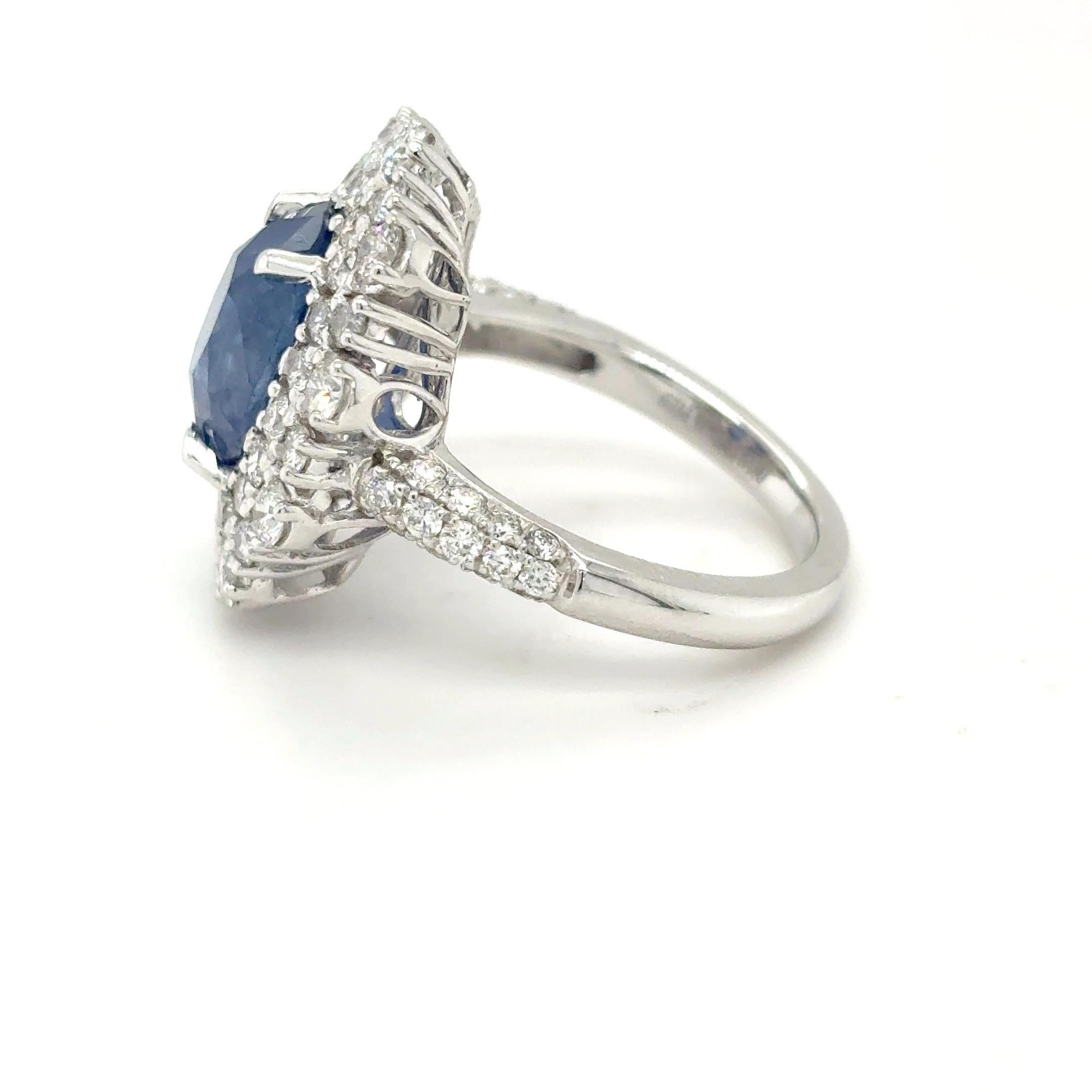 Bague diamant saphir de Ceylan taille ovale de 4,86 carats certifiée GIA en vente 4