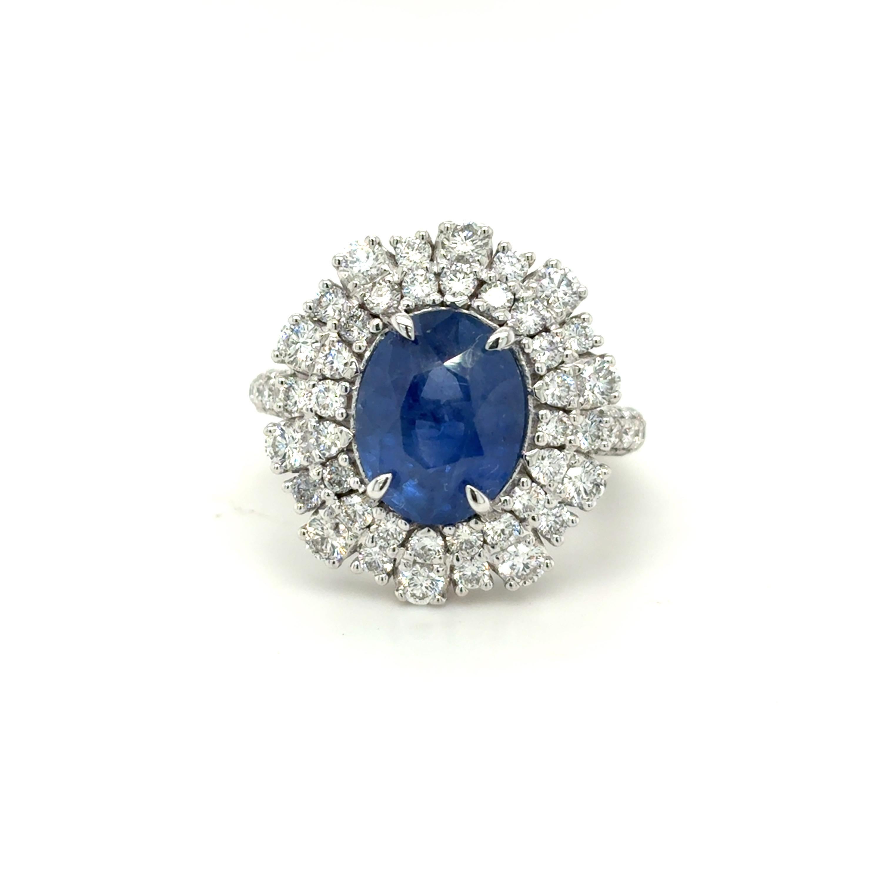 Bague diamant saphir de Ceylan taille ovale de 4,86 carats certifiée GIA en vente 6