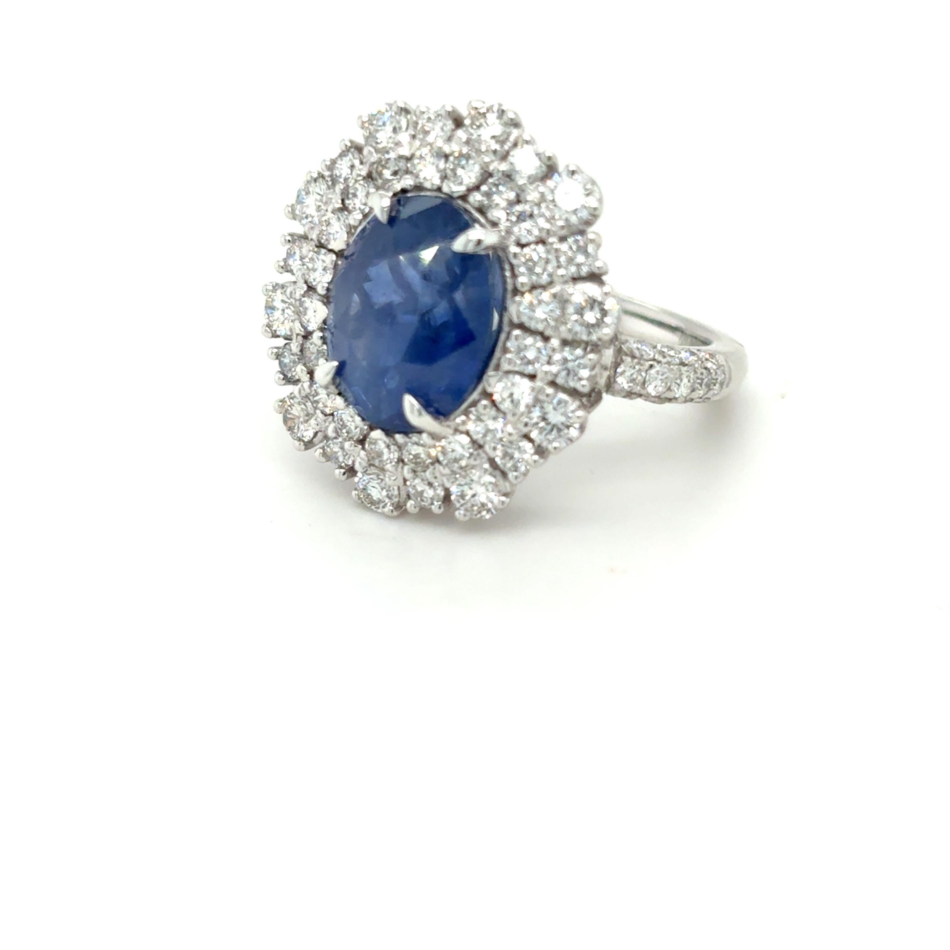 Bague diamant saphir de Ceylan taille ovale de 4,86 carats certifiée GIA en vente 7