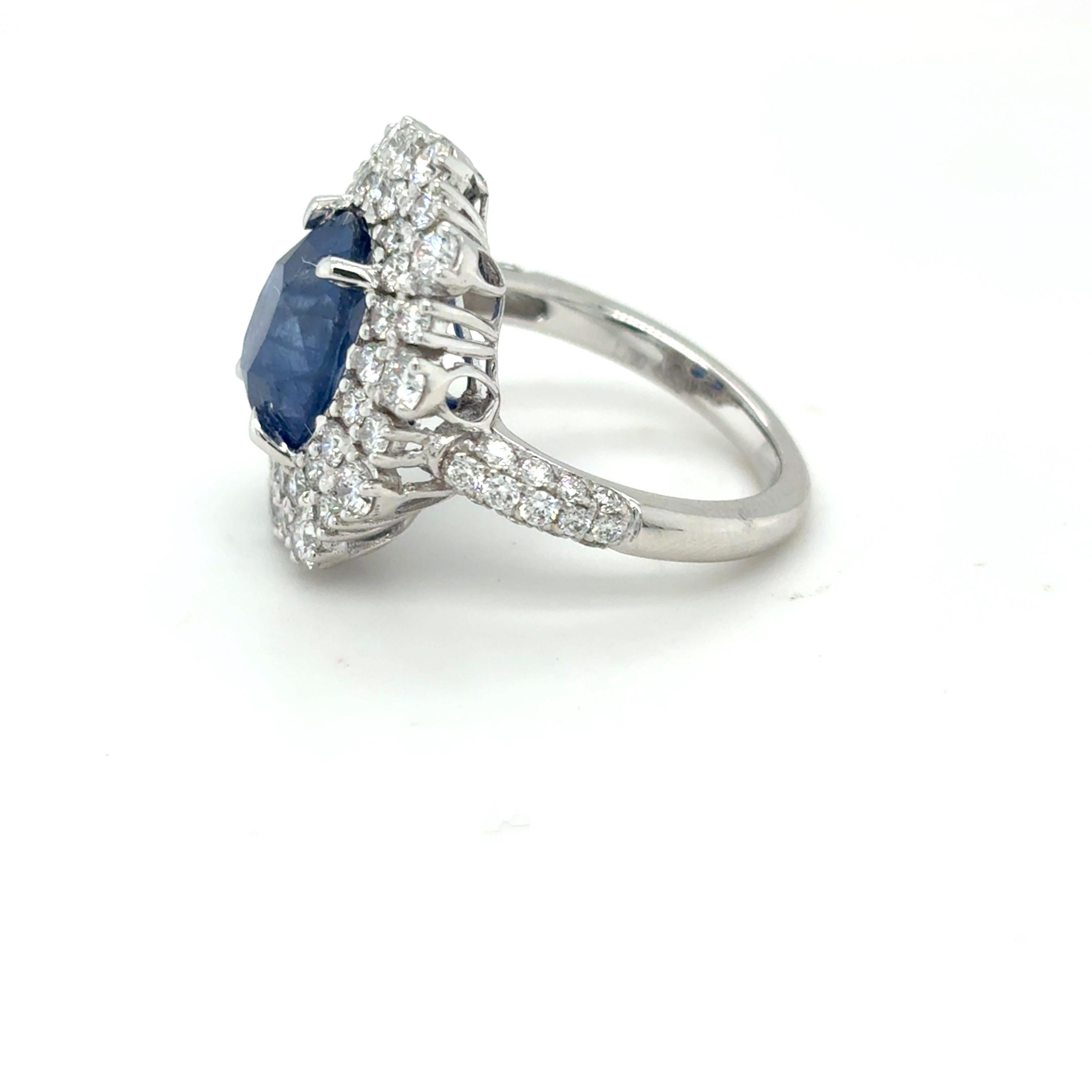 Bague diamant saphir de Ceylan taille ovale de 4,86 carats certifiée GIA en vente 9