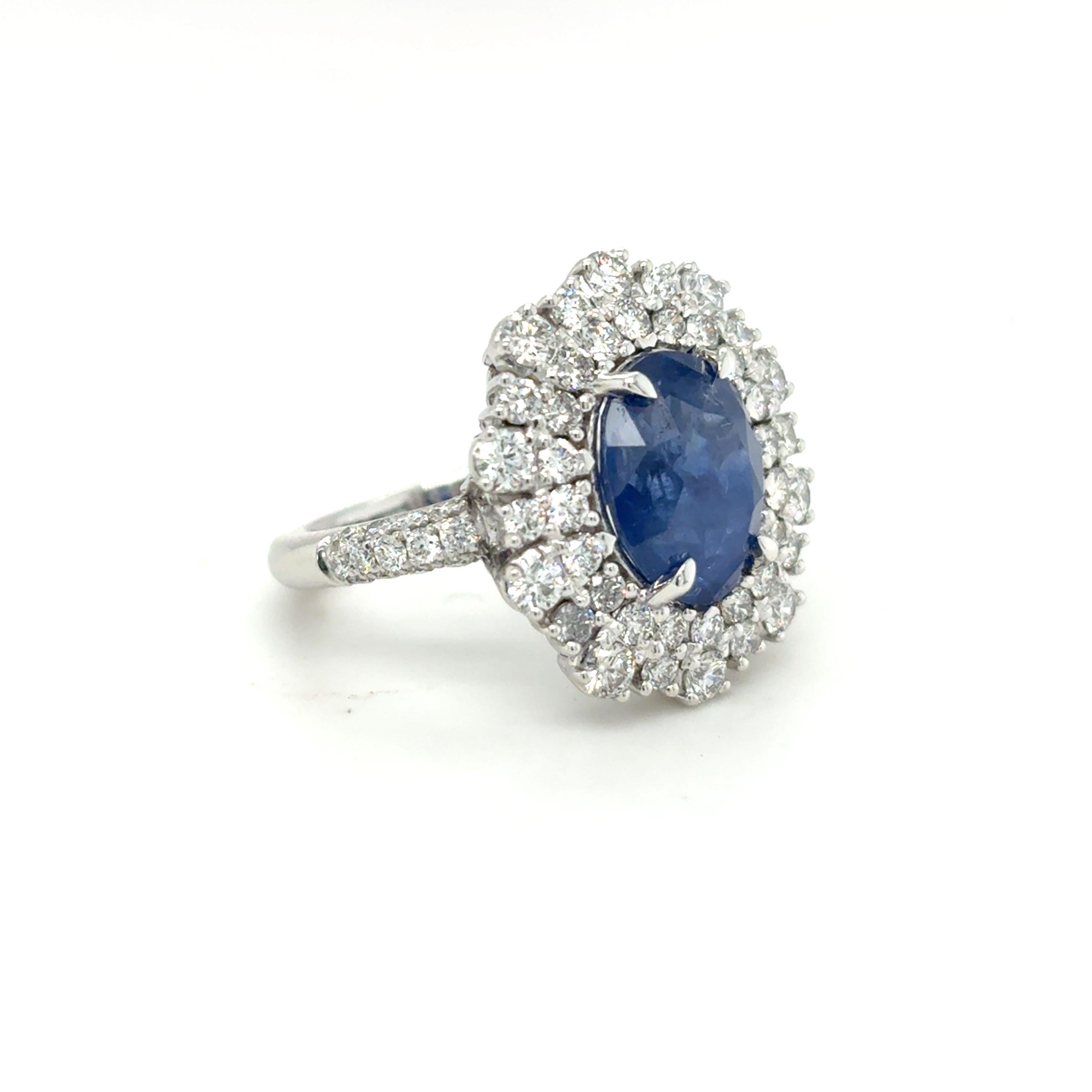 Bague diamant saphir de Ceylan taille ovale de 4,86 carats certifiée GIA Neuf - En vente à Trumbull, CT