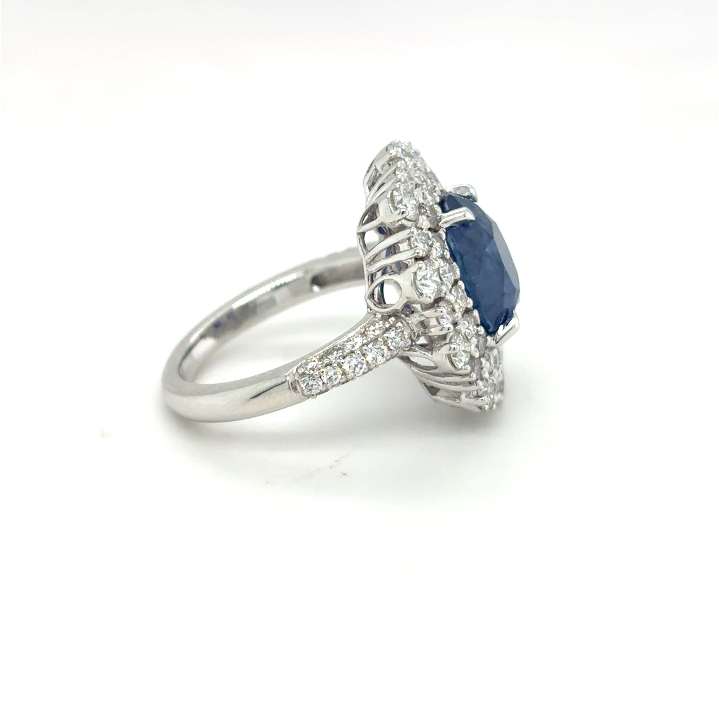 Bague diamant saphir de Ceylan taille ovale de 4,86 carats certifiée GIA Pour femmes en vente