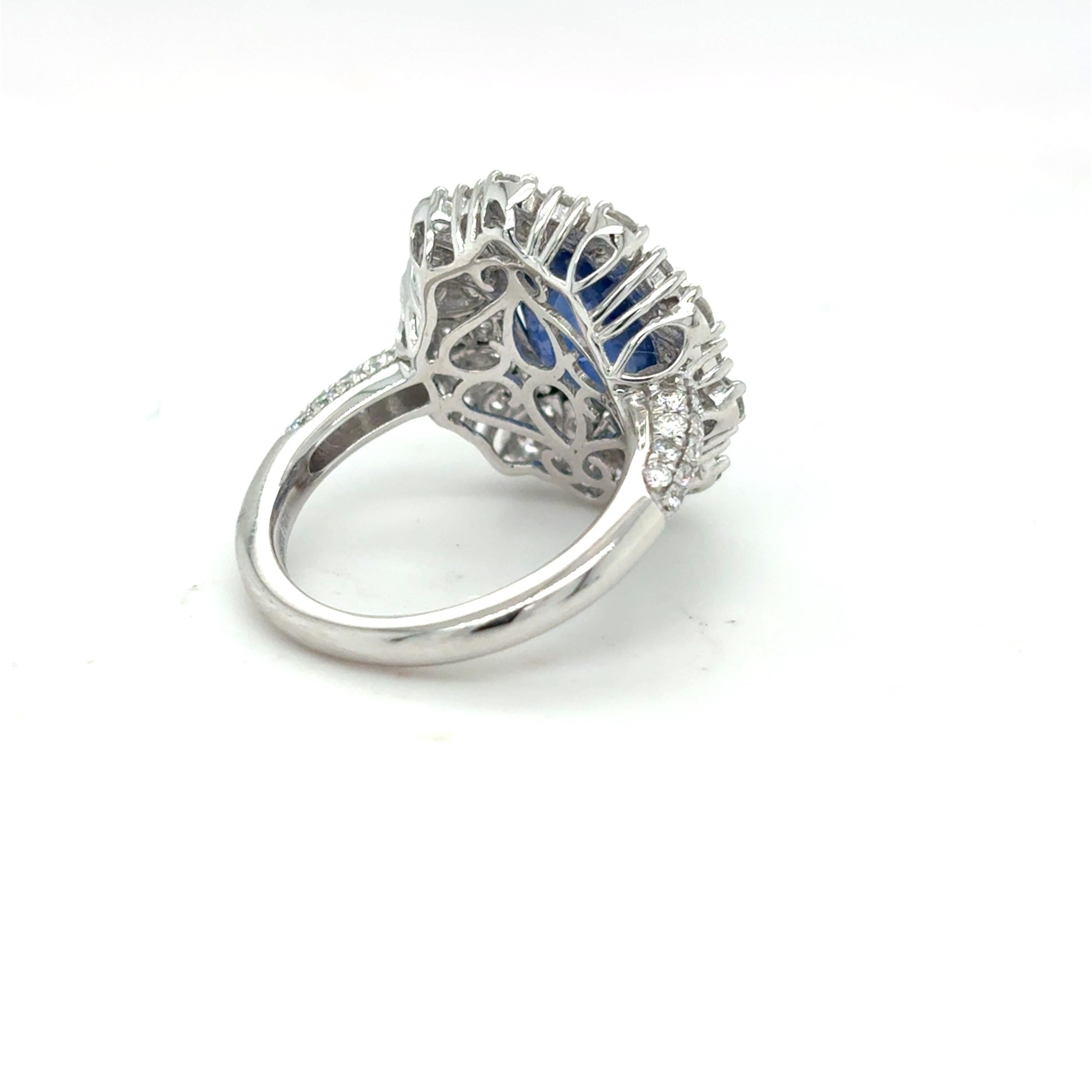 Bague diamant saphir de Ceylan taille ovale de 4,86 carats certifiée GIA en vente 1