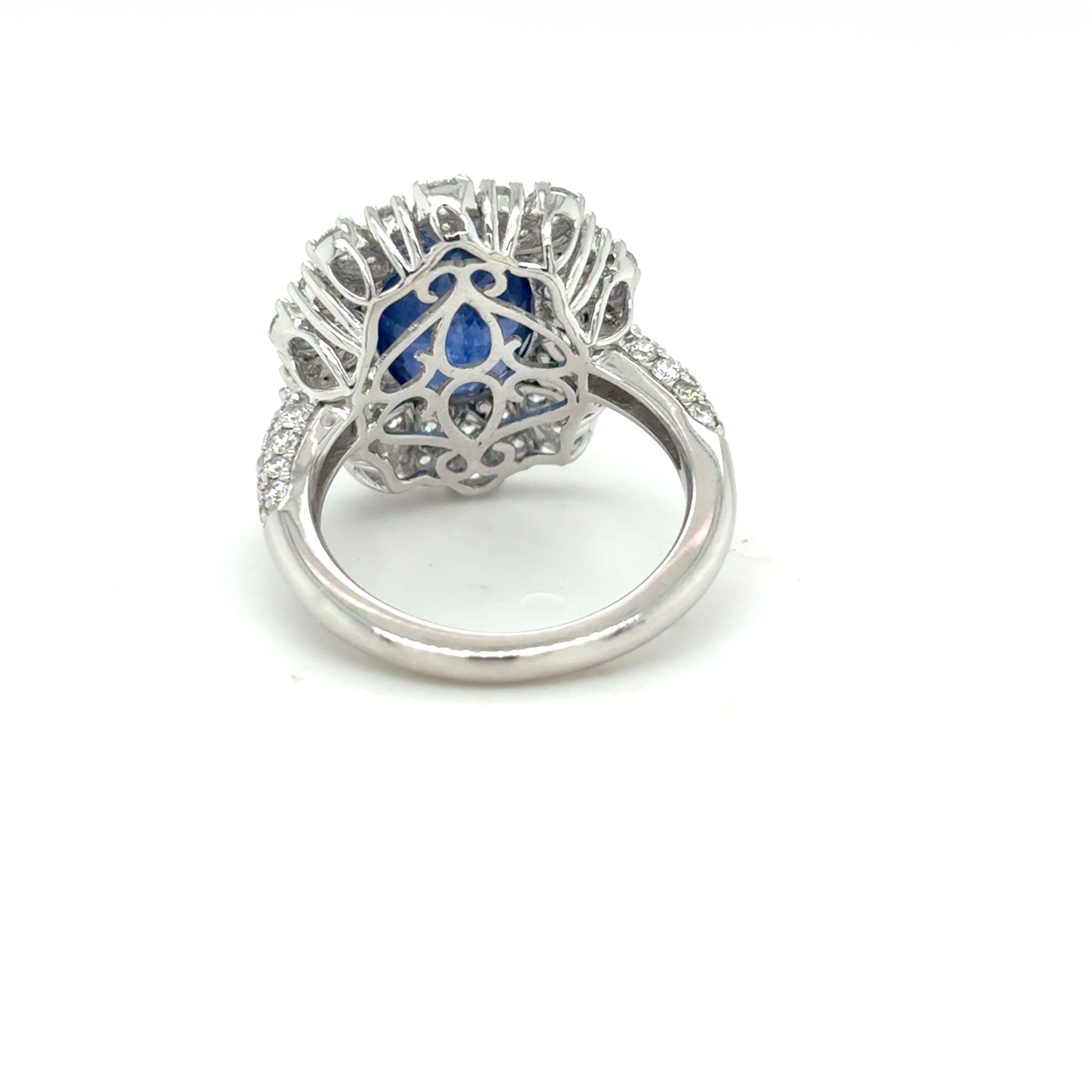 Bague diamant saphir de Ceylan taille ovale de 4,86 carats certifiée GIA en vente 2