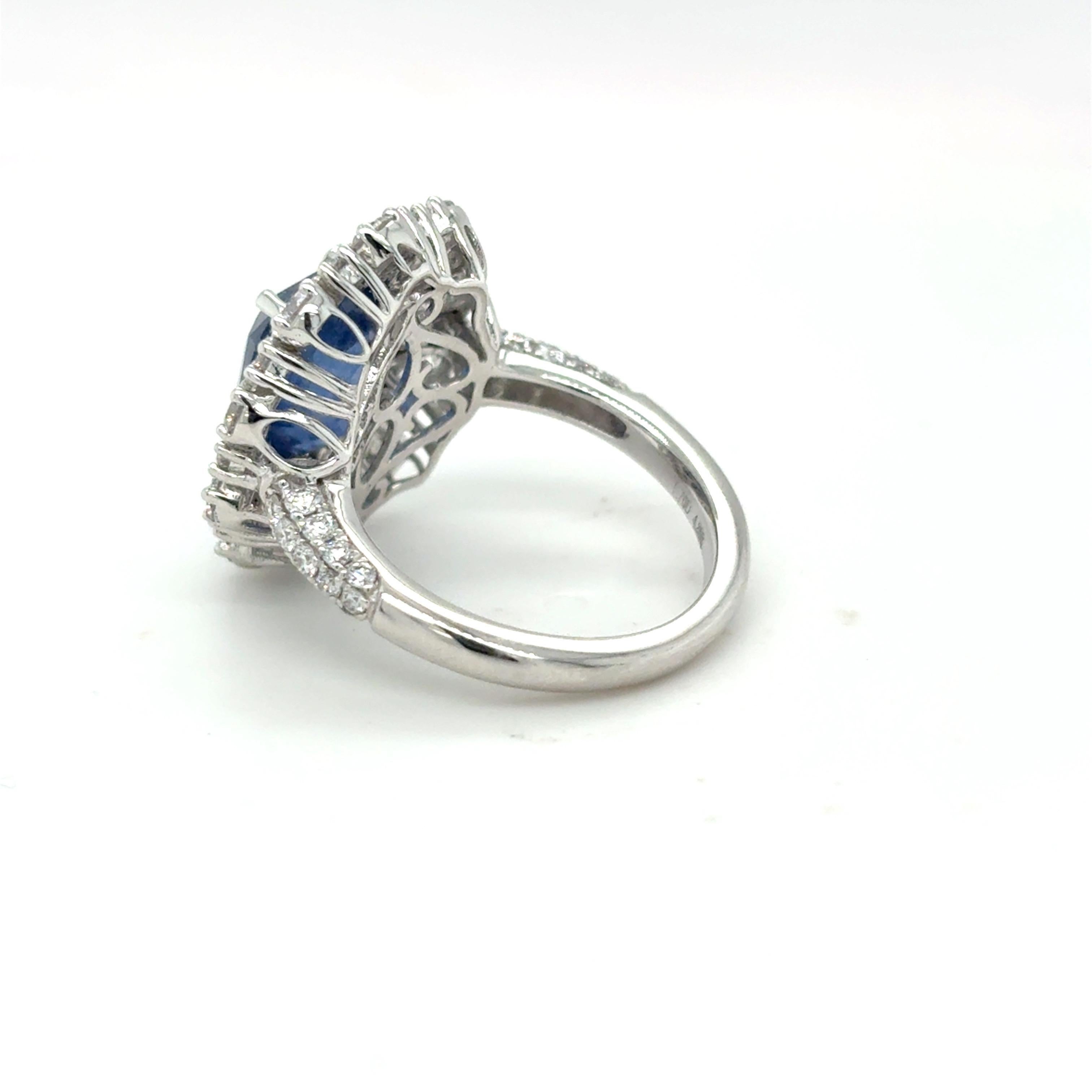 Bague diamant saphir de Ceylan taille ovale de 4,86 carats certifiée GIA en vente 3