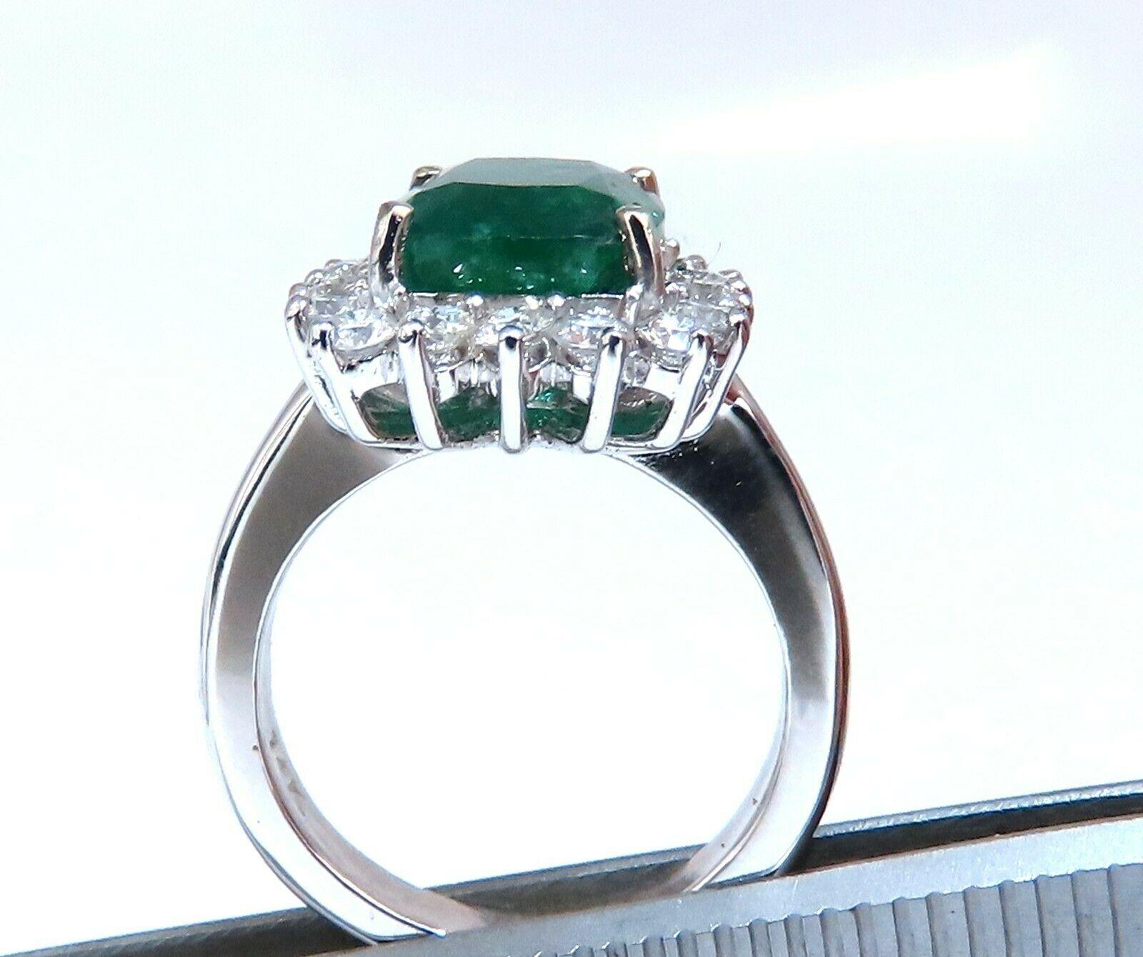 Emerald Cut GIA Certified 4.86ct Natural Green Emerald Diamonds Ring 14kt Halo Prime For Sale