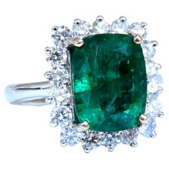 GIA Certified 4.86ct Natural Green Emerald Diamonds Ring 14kt Halo Prime