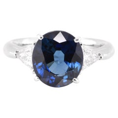 GIA Certified 4.88 Carat, Natural Sapphire and Diamond Ring Set in Platinum
