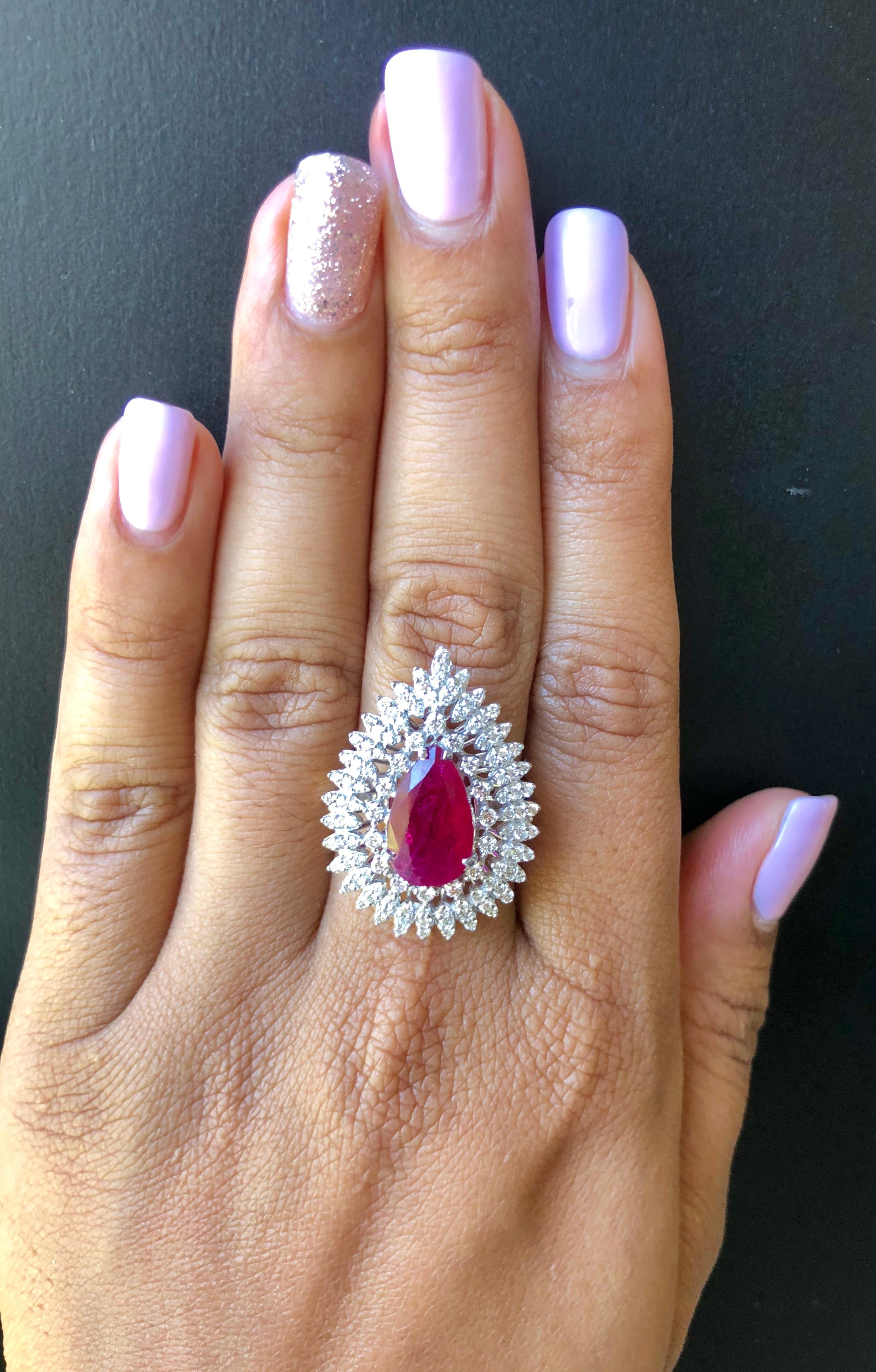 GIA Certified 4.89 Carat Unheated Ruby Diamond Cocktail Ring In New Condition In Los Angeles, CA