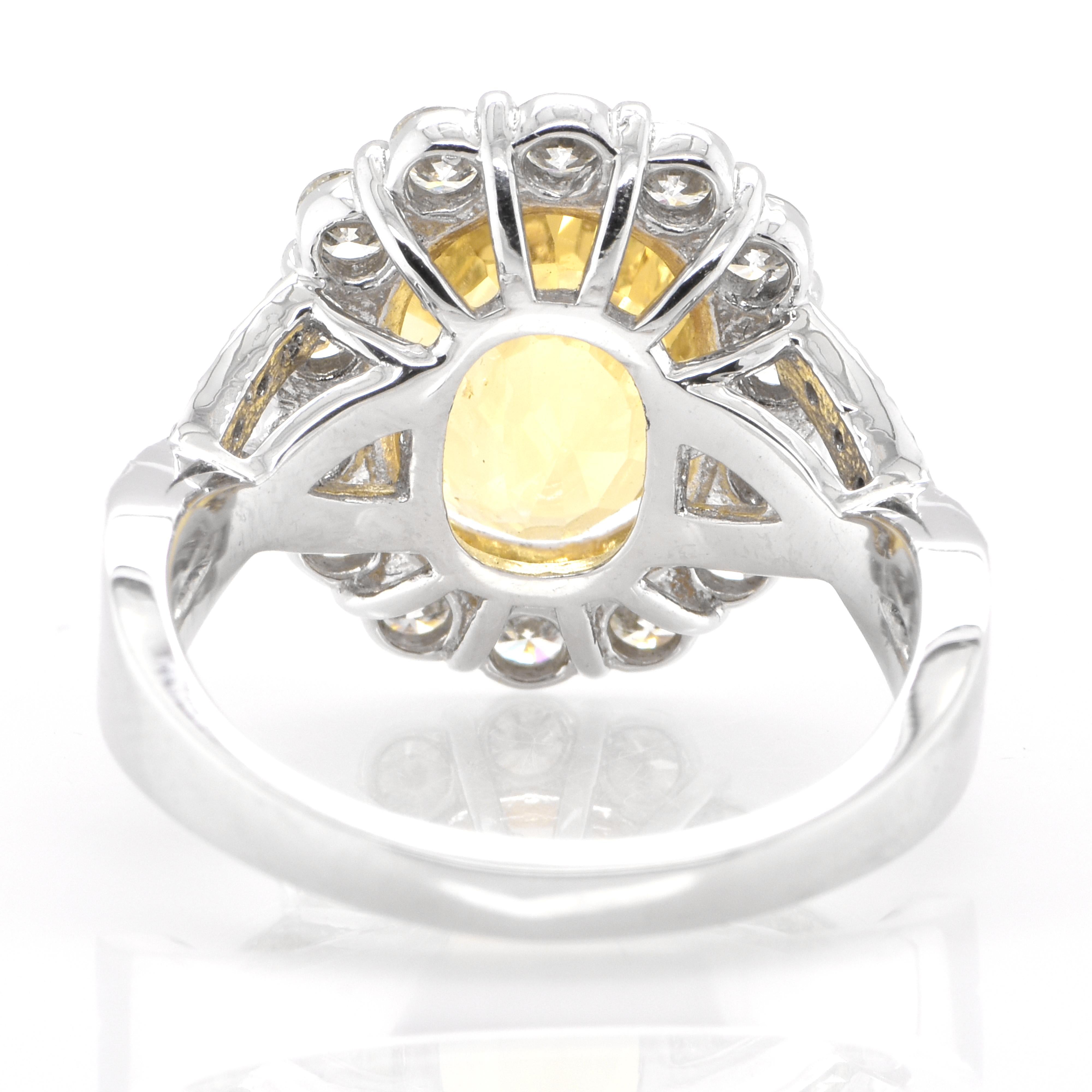 Women's Gia Certified 4.90 Carat Natural Yellow Sapphire & Diamond Ring Set in Platinum