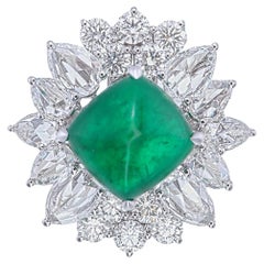 GIA Certified 4.90 Carat Zambian Sugarloaf Emerald & Dia. Cocktail Ring