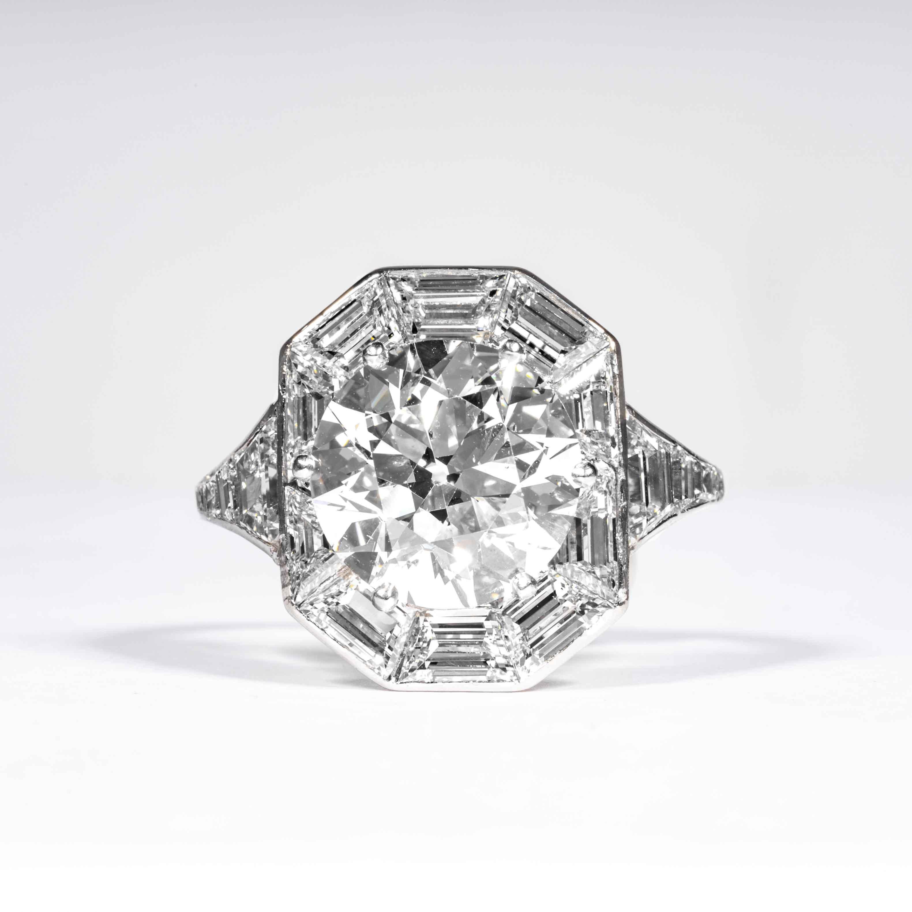 Taille vieille Europe Bague Art déco en diamant taille vieille Europe de 4,92 carats certifié GIA I SI2 en vente