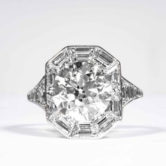 GIA Certified 4.92 Carat I SI2 Old European Cut Art Deco Diamond Ring