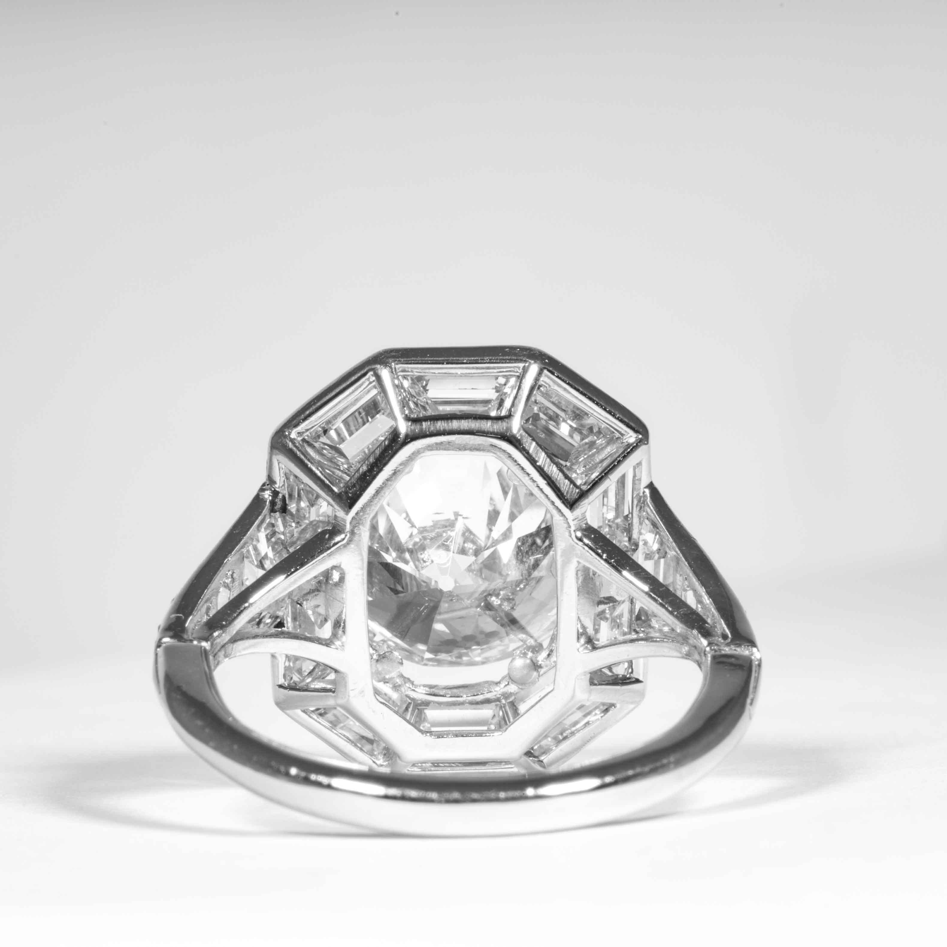 Women's GIA Certified 4.92 Carat I SI2 Old European Cut Art Deco Diamond Ring For Sale