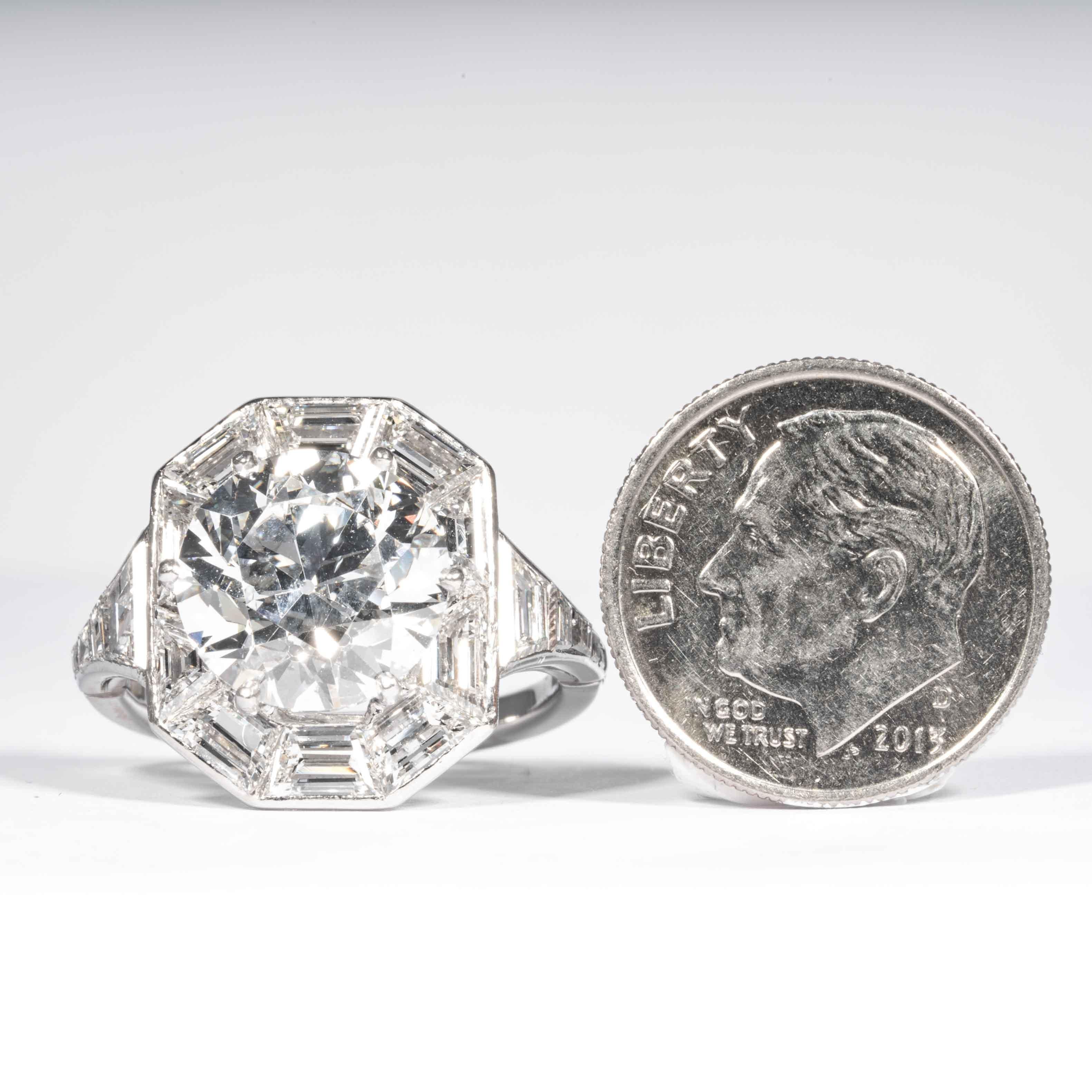 GIA Certified 4.92 Carat I SI2 Old European Cut Art Deco Diamond Ring For Sale 1